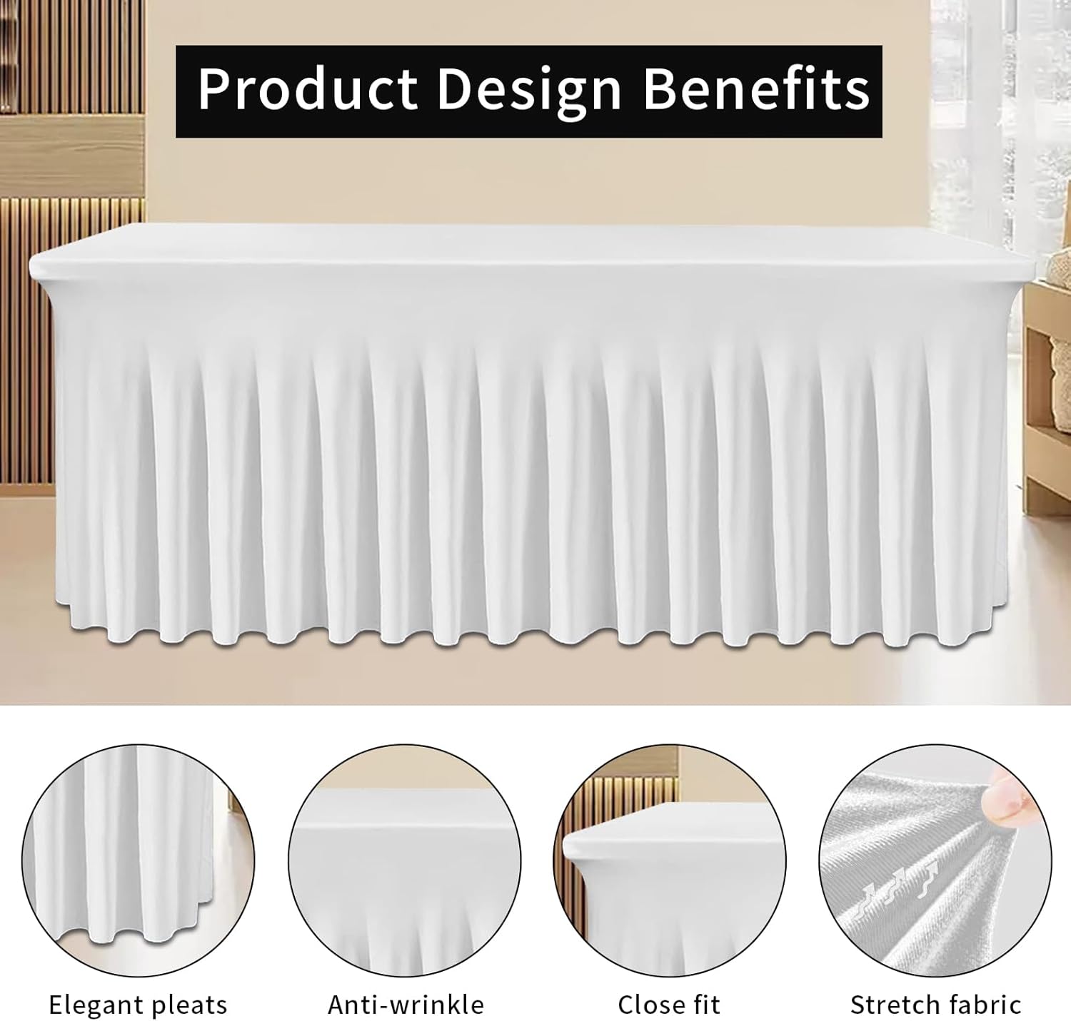 Tohetsuzp White Table Skirts for 6ft Tables 3Pack