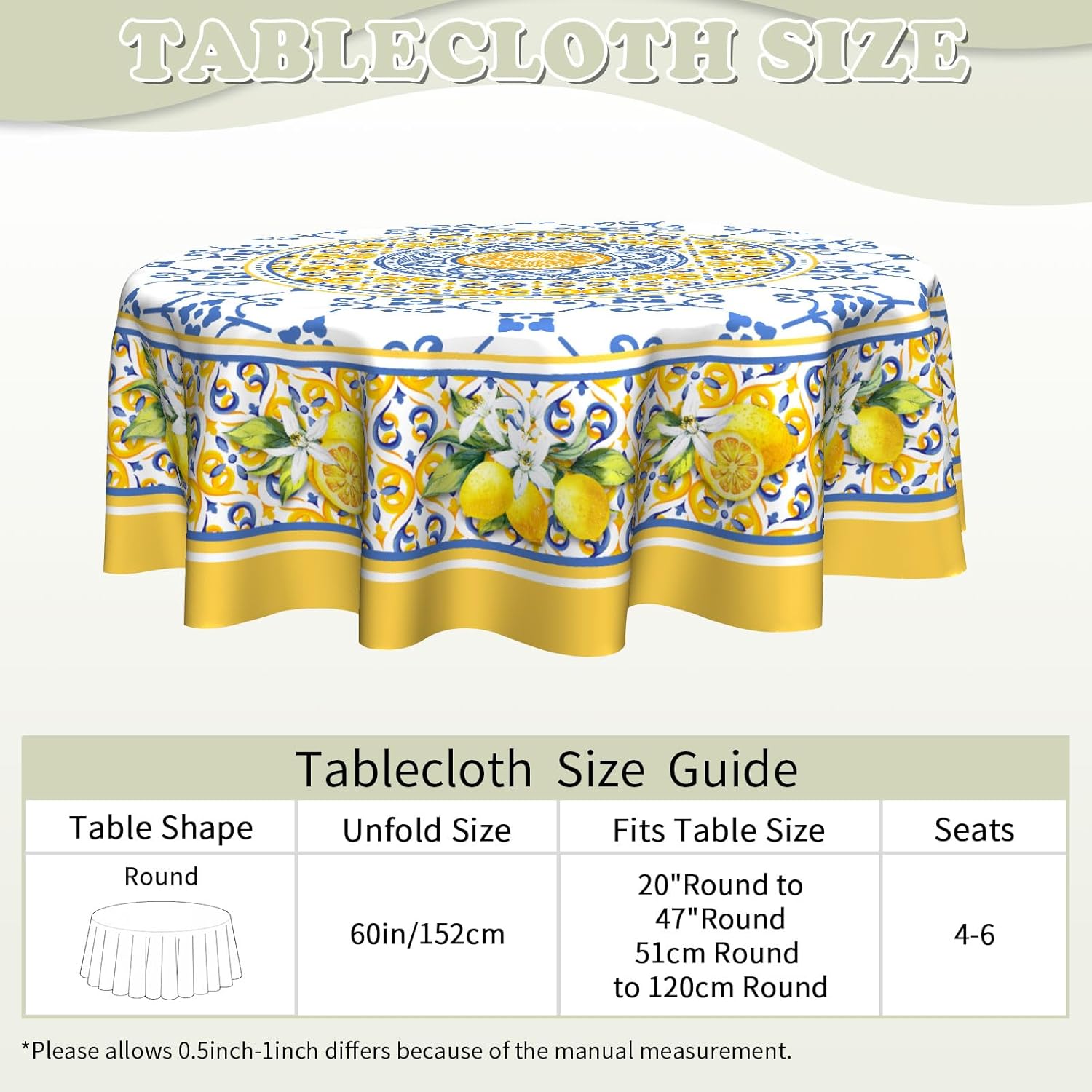 Imiss Lemon Yellow 60 Inch Round Tablecloth Boho Floral Design