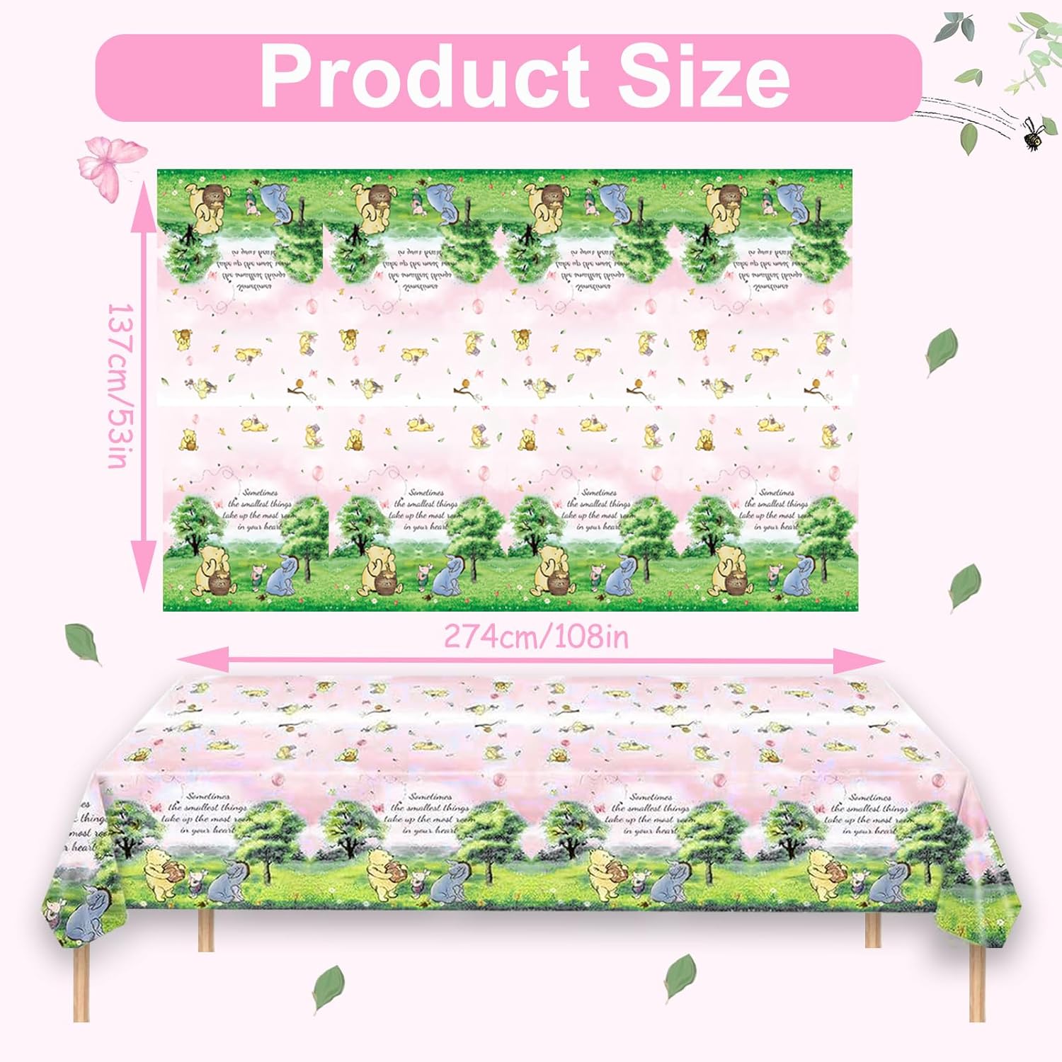 3PCS Pink Winnie Bear Tablecloth Baby Shower Decorations