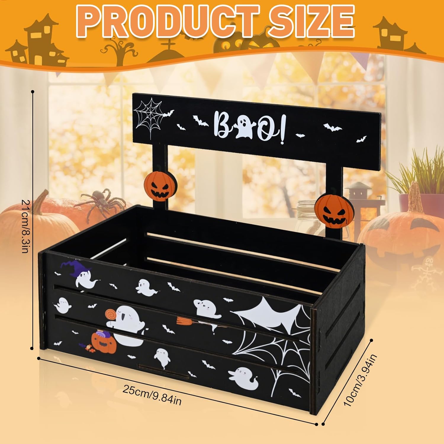 Halloween Candy Bowl Wooden Serving Dish with Ghost Pumpkin Design
