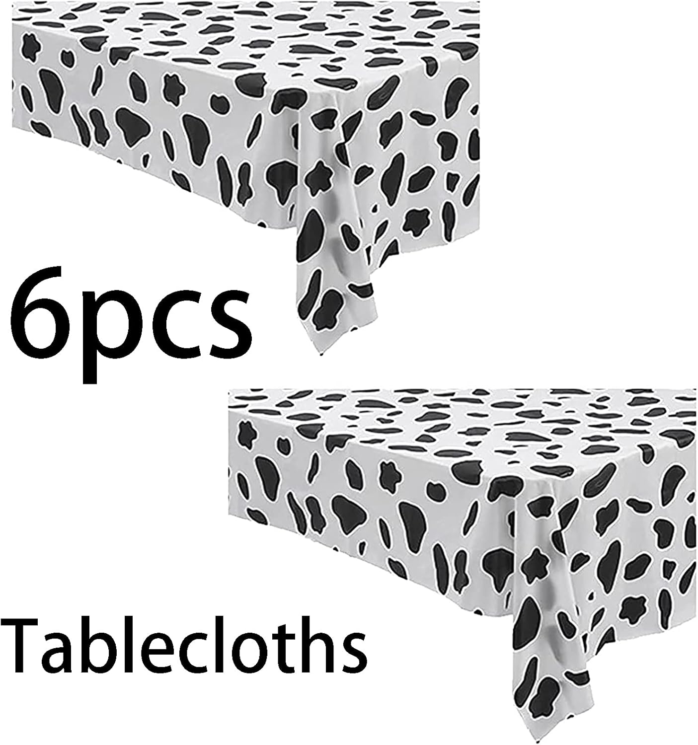 6 Pack Disposable Black and White Cow Print Plastic Tablecloth 108x54 Inches