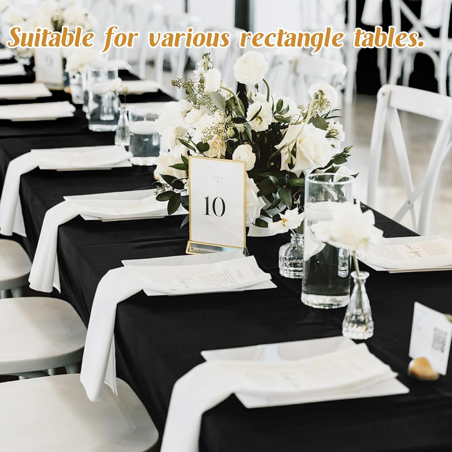 2 Pack Black Rectangle Tablecloths 70x108 Inch Washable Outdoor Use