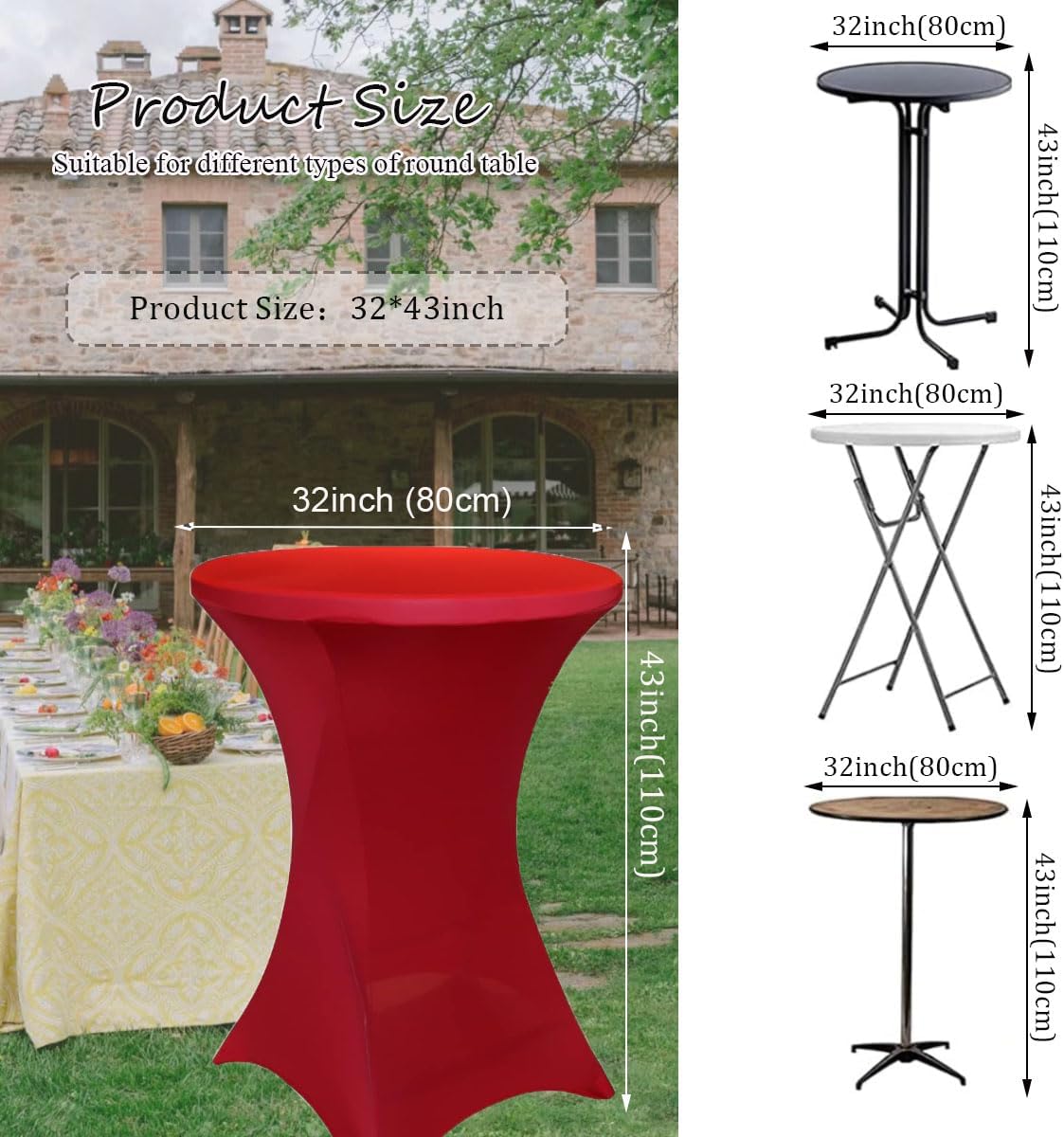 Albassa 2 Pack Cocktail Table Covers 32x43 Spandex Stretch Round Tablecloths for Bar Wedding Banquet Tables