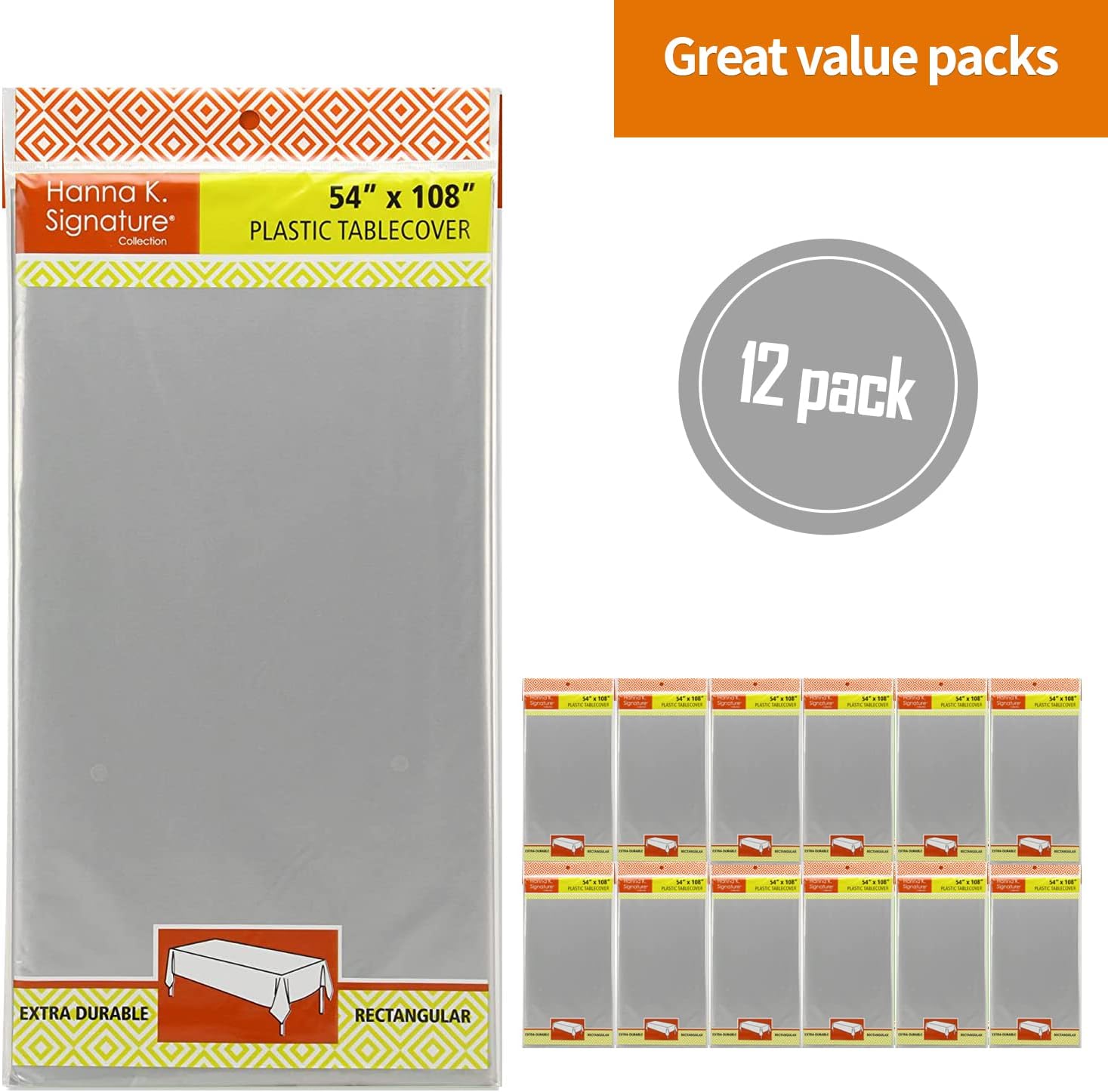 Silver Disposable Plastic Tablecloth 12-Pack