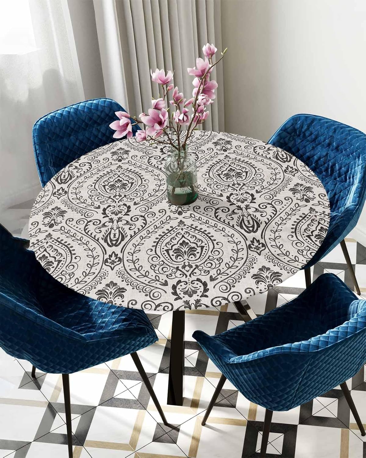 Vintage Paisley Flower Round Waterproof Table Cover