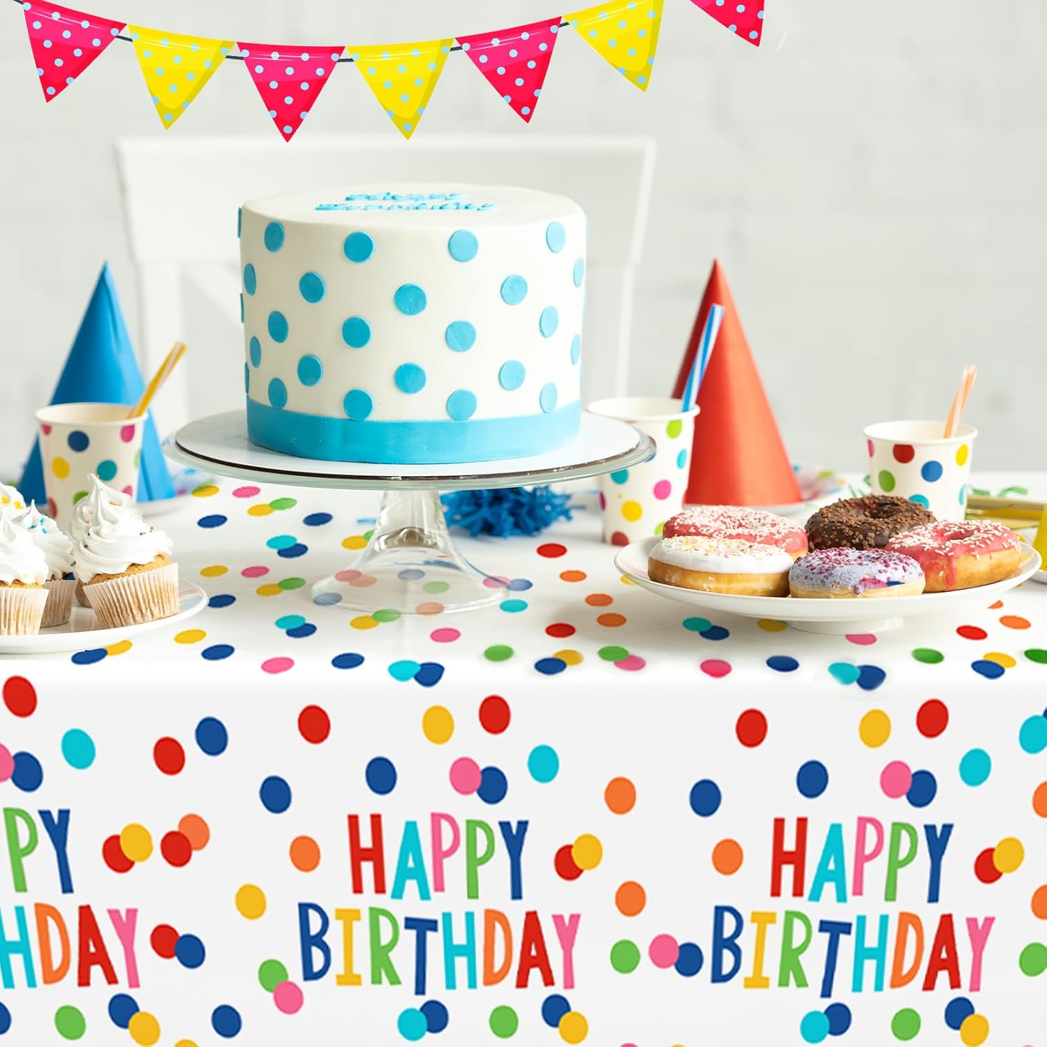 2Pack Happy Birthday Tablecloths for Party and Baby Shower Decoration 108x54 Inches