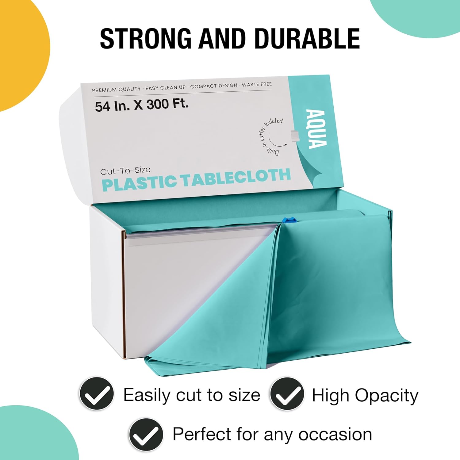 Exquisite Party Solids Aqua Plastic Table Cover Roll