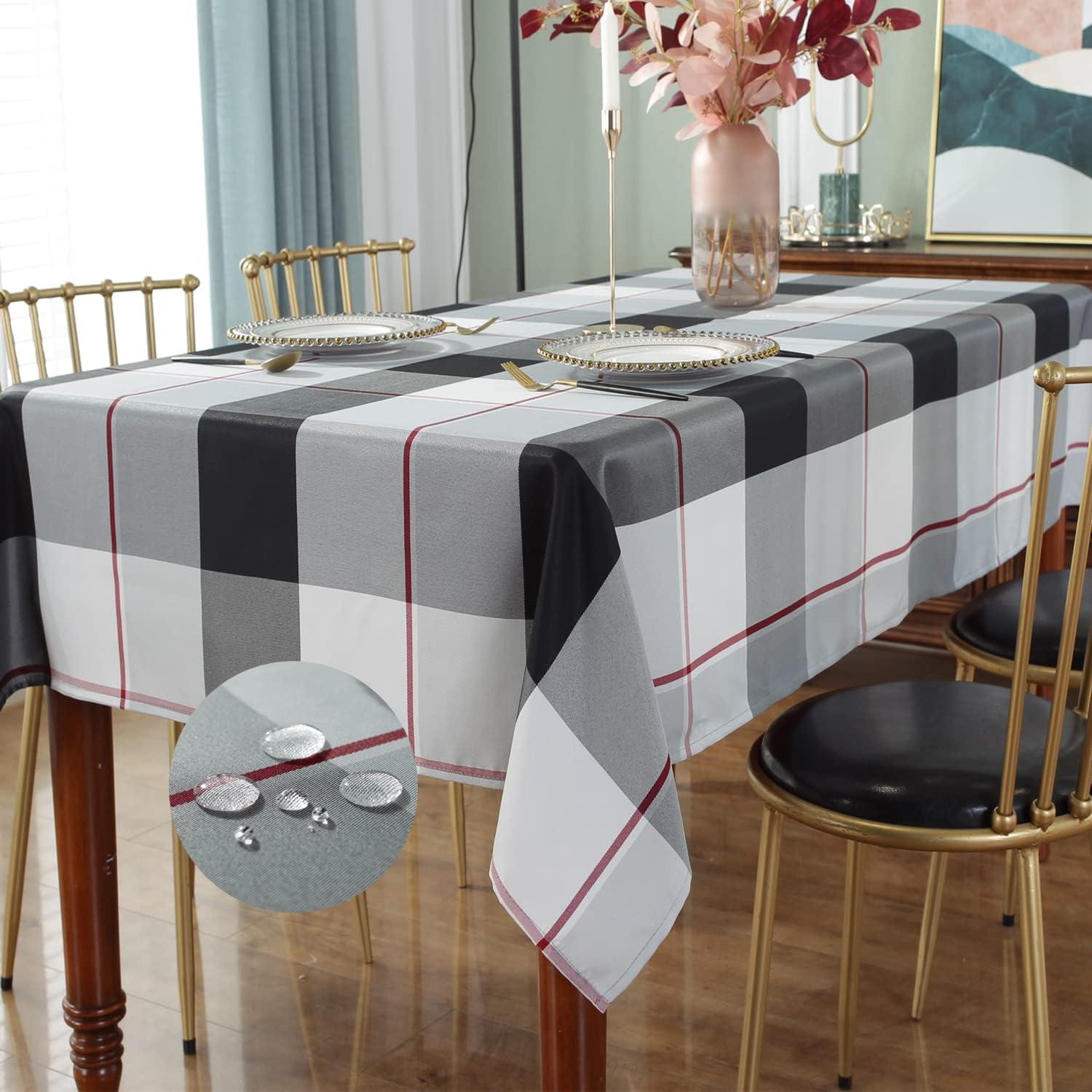 Sastybales Rectangle Tablecloth 60x84 Inch Checkered Spillproof Anti Shrink