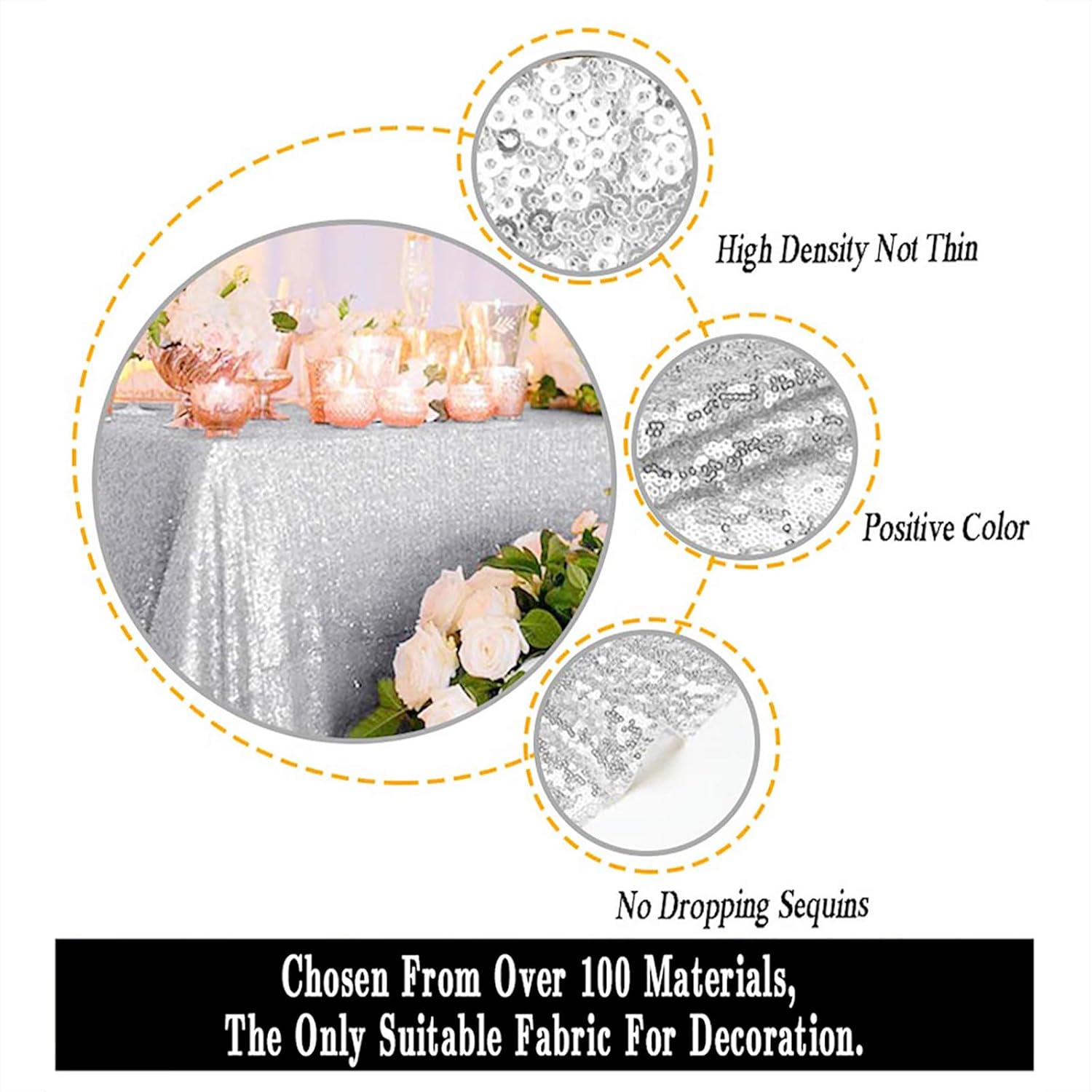 ShinyBeauty Silver Sequin Tablecloth 72x72 Inch Square