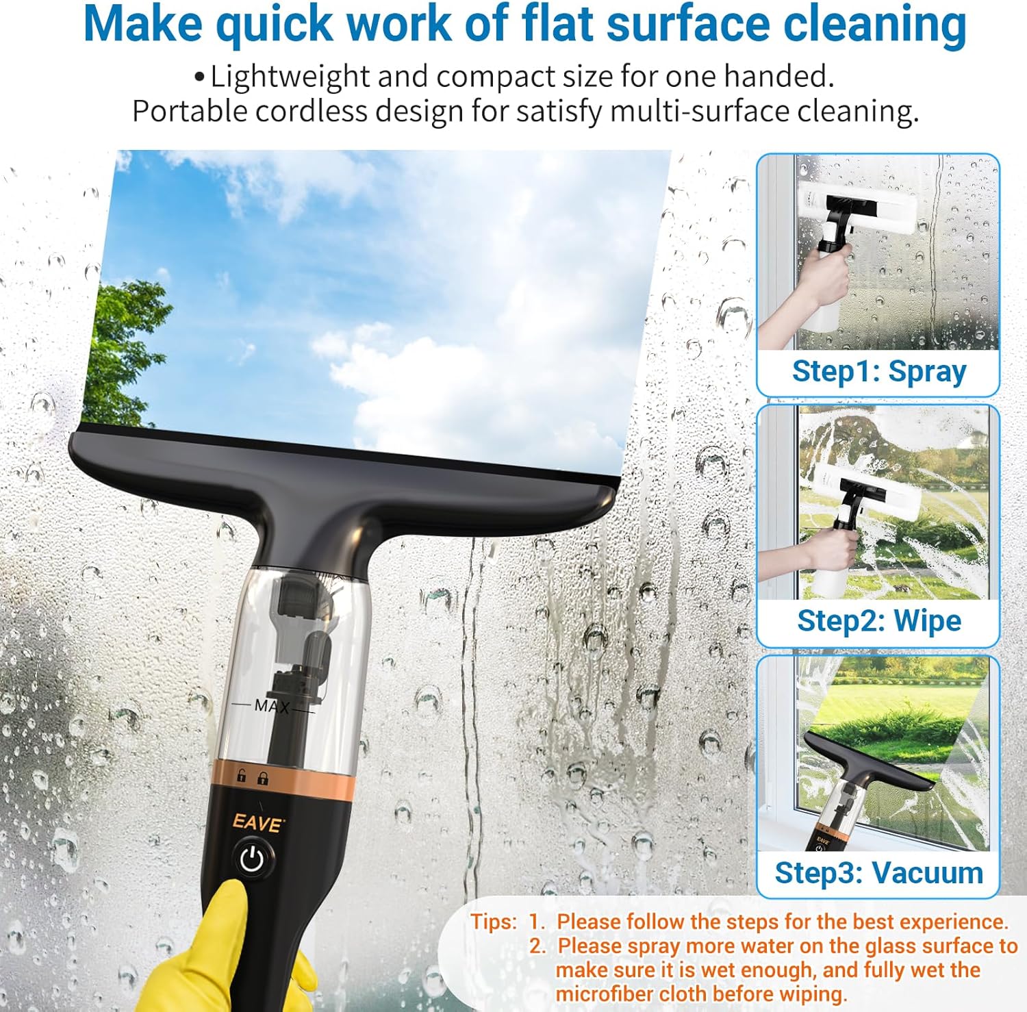 Eave Rechargeable Window Vacuum Squeegee Set