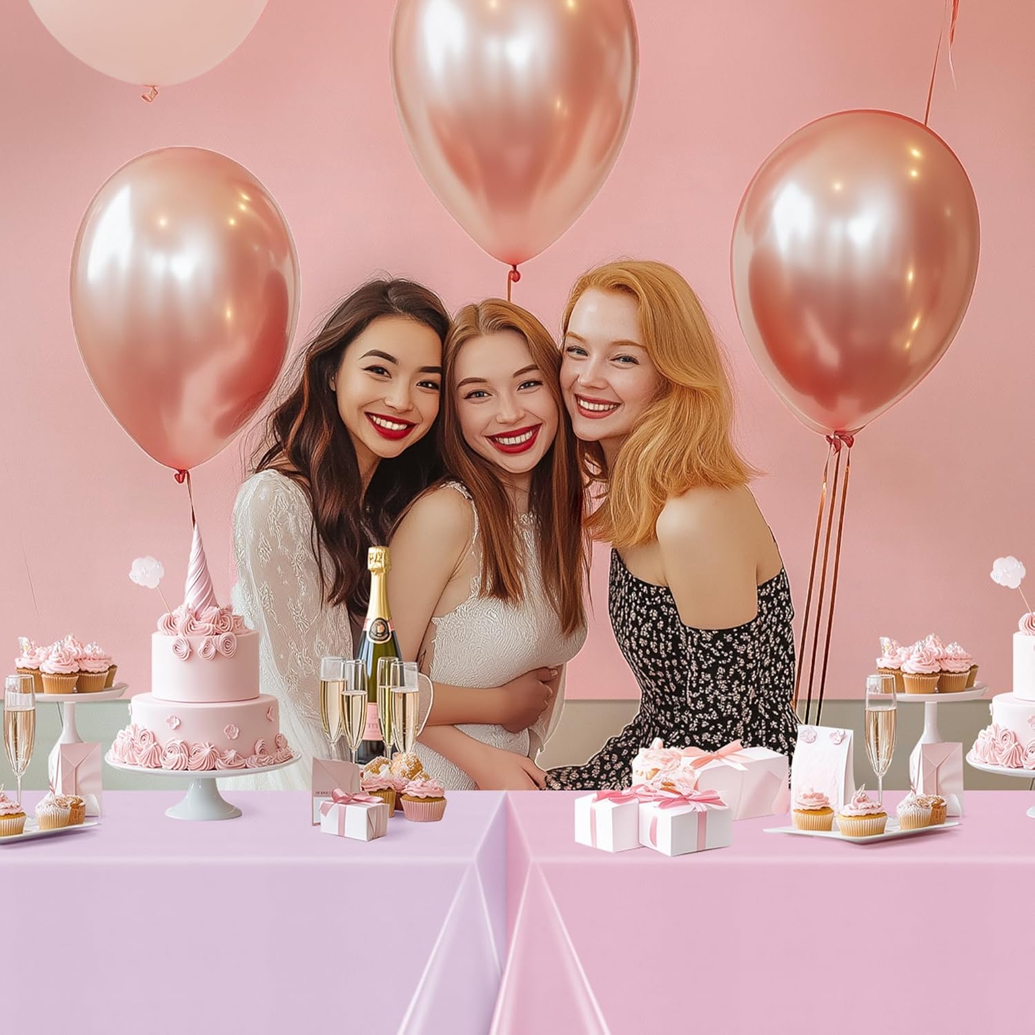 Just Shimmer 6 Piece Pink Tablecloth 54x72 Waterproof Disposable