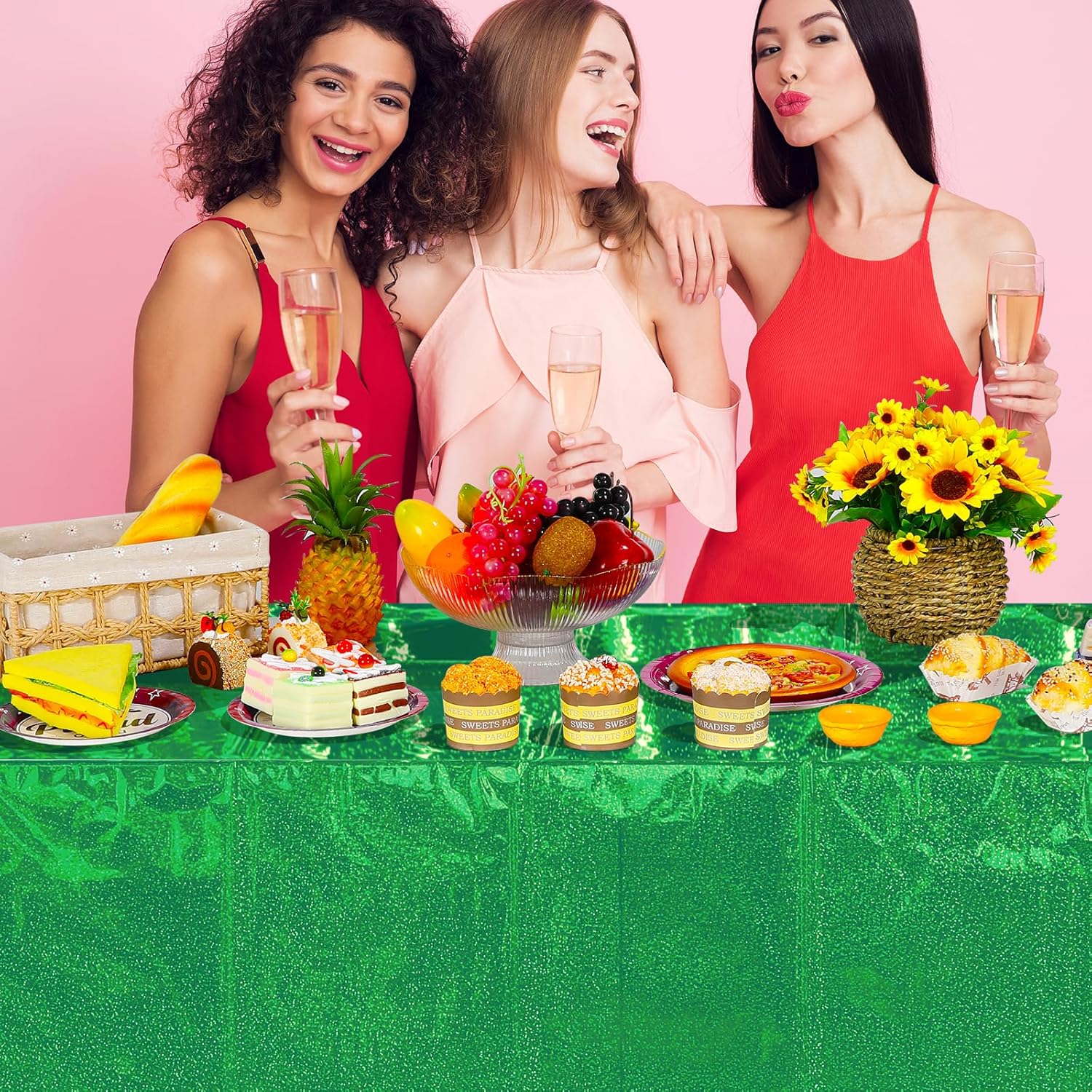 4 Pcs Iridescent Green Tablecloth Party Decorations
