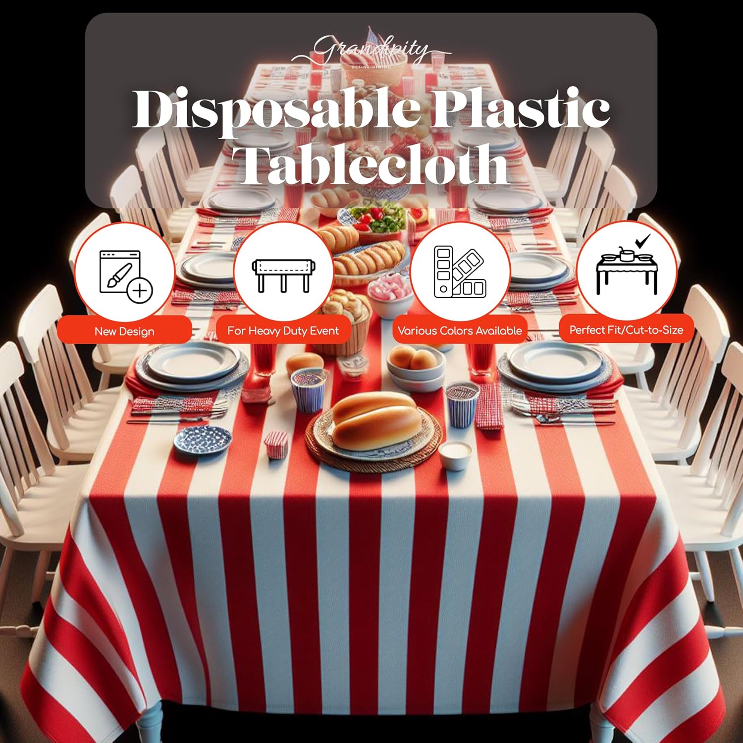 Grandipity American Flag 3 Pack Premium Disposable Plastic Tablecloth 54x108 Inch