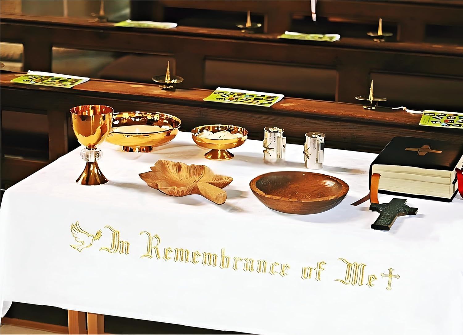 Gold Embroidery Communion Table Cloth Cover 882x52 in