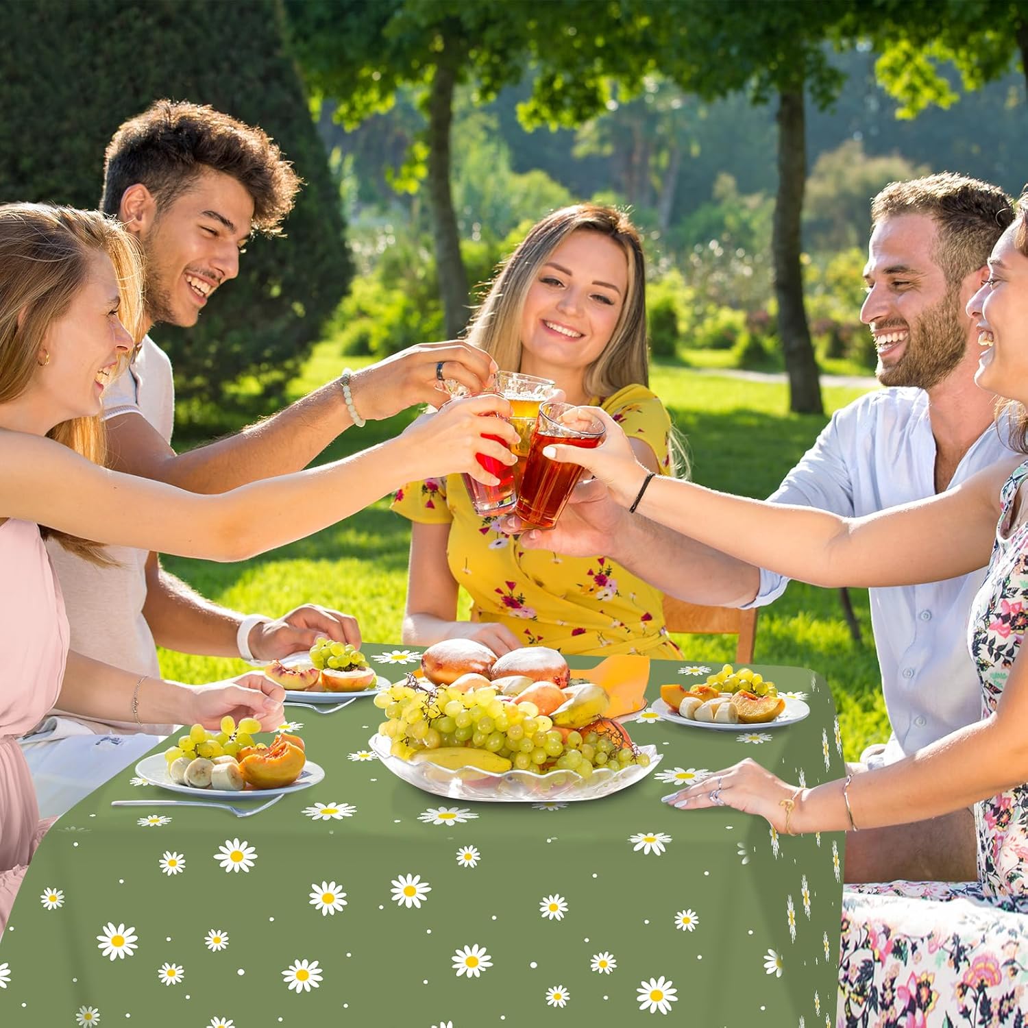 6 Pack Sage Green Daisy Tablecloths for Spring Party Decor