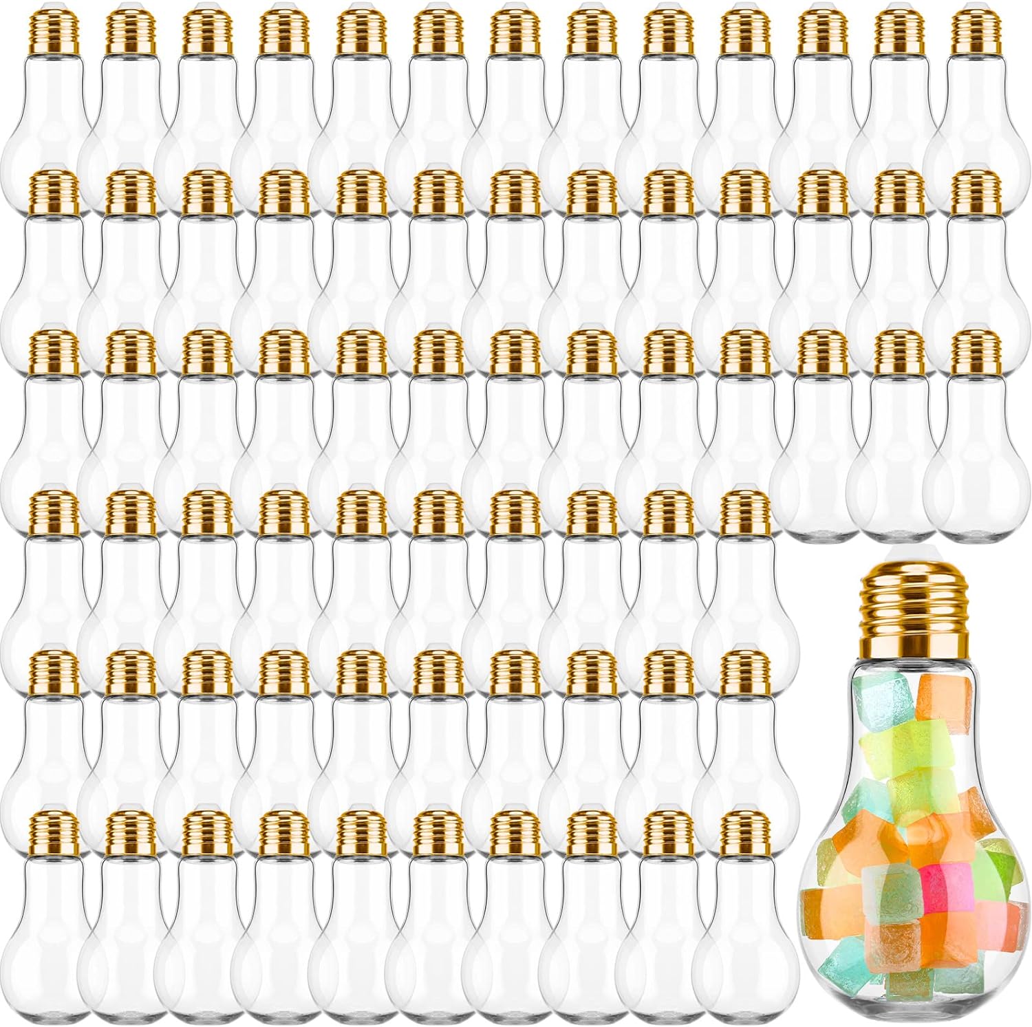 72 Plastic Light Bulb Candy Boxes with Gold Lids