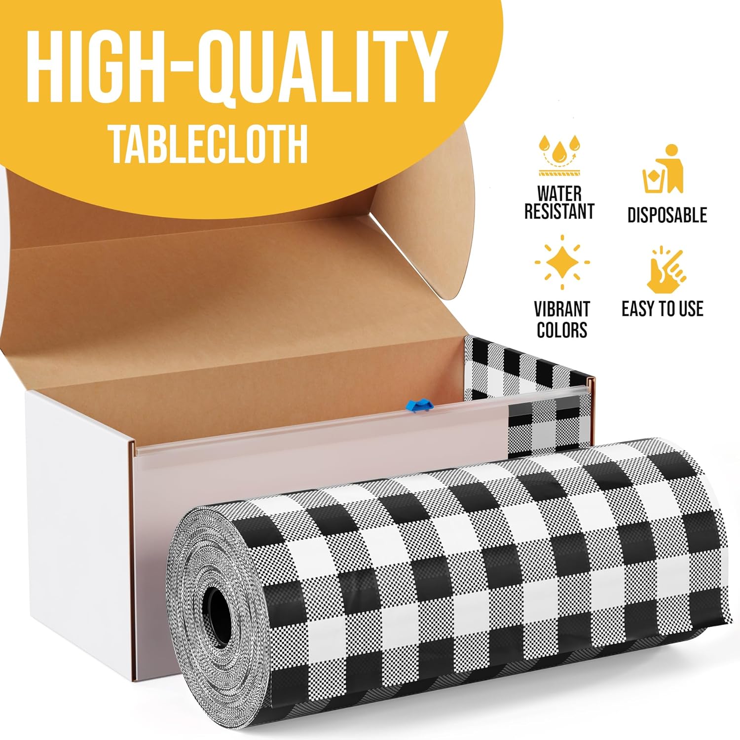 Exquisite Party Solids Black Gingham Table Cover Roll 54x300 Cut to Size with Slide Cutter