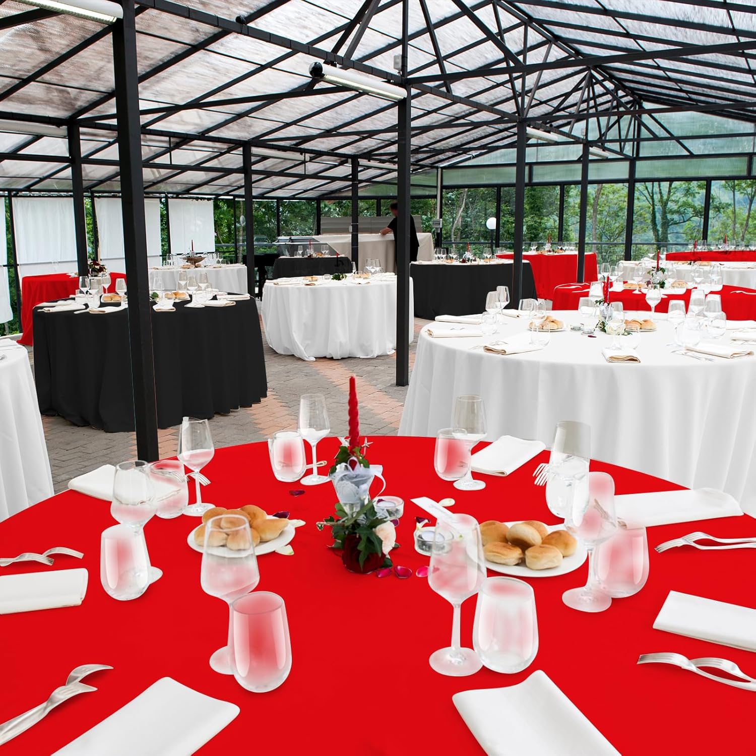MASHAN 12 Pcs Red Black White Plastic Tablecloths