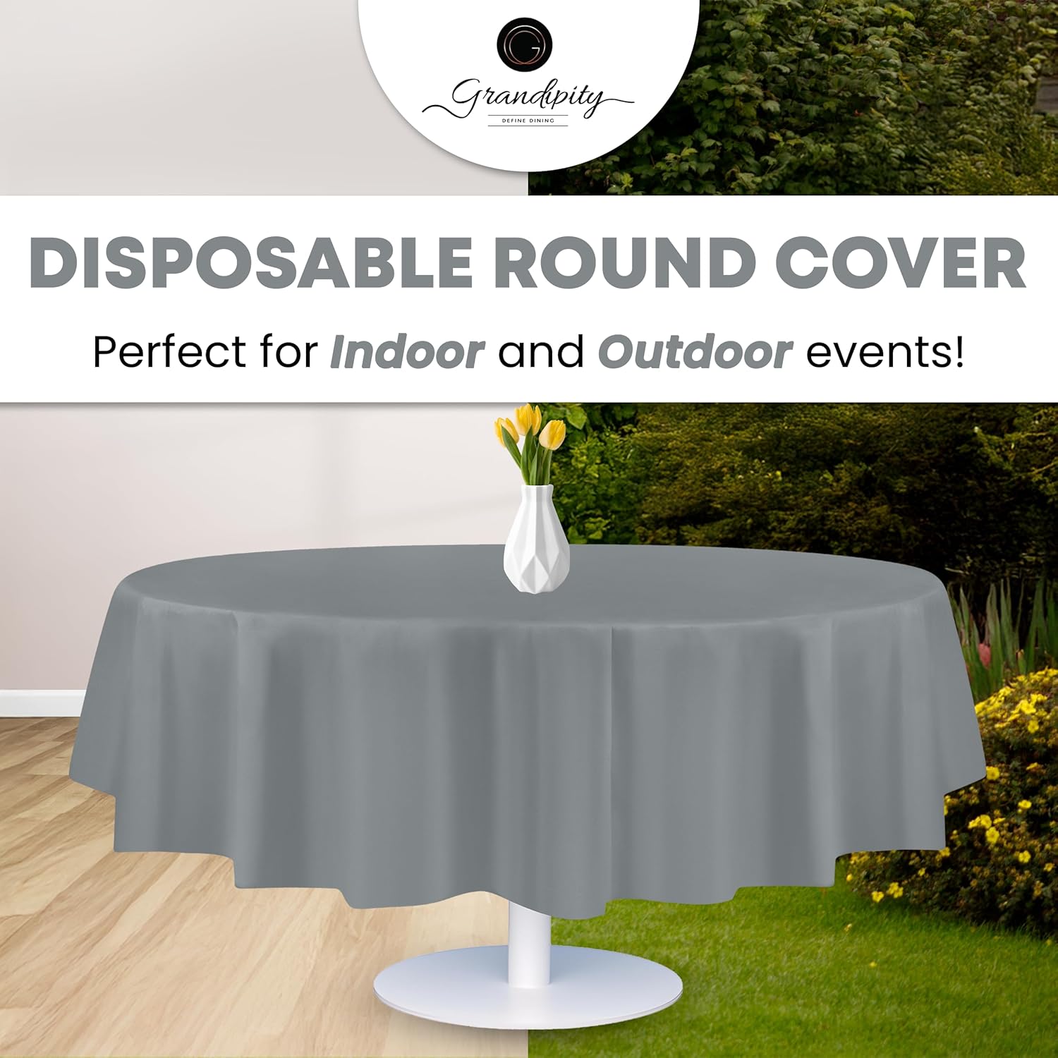 Grandipity 12 Pack Disposable Round Tablecloth 84 Inch Silver