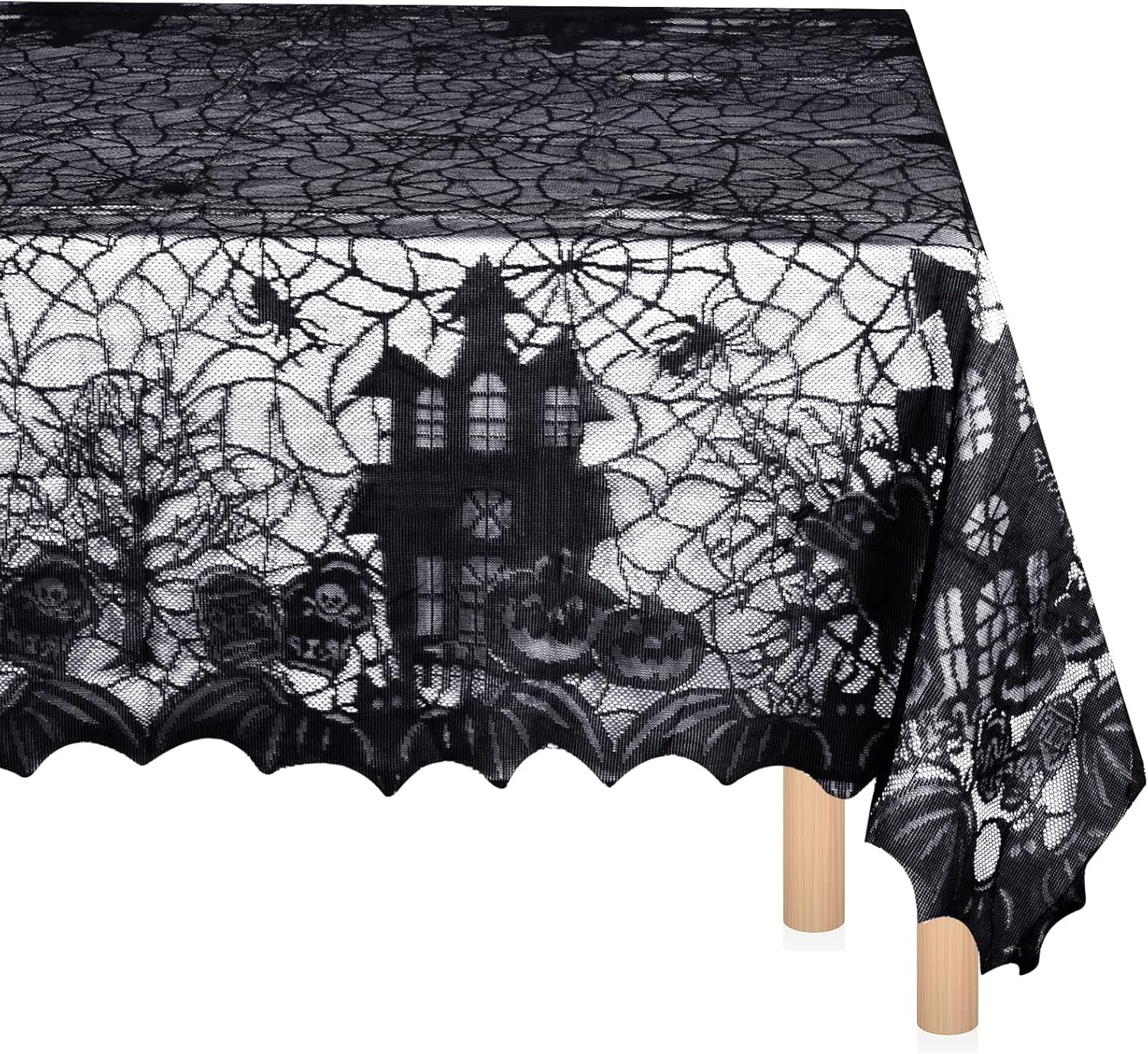 Irenare Halloween Spider Web Tablecloth Black Lace Gothic Rectangular 53 x 69 Inch
