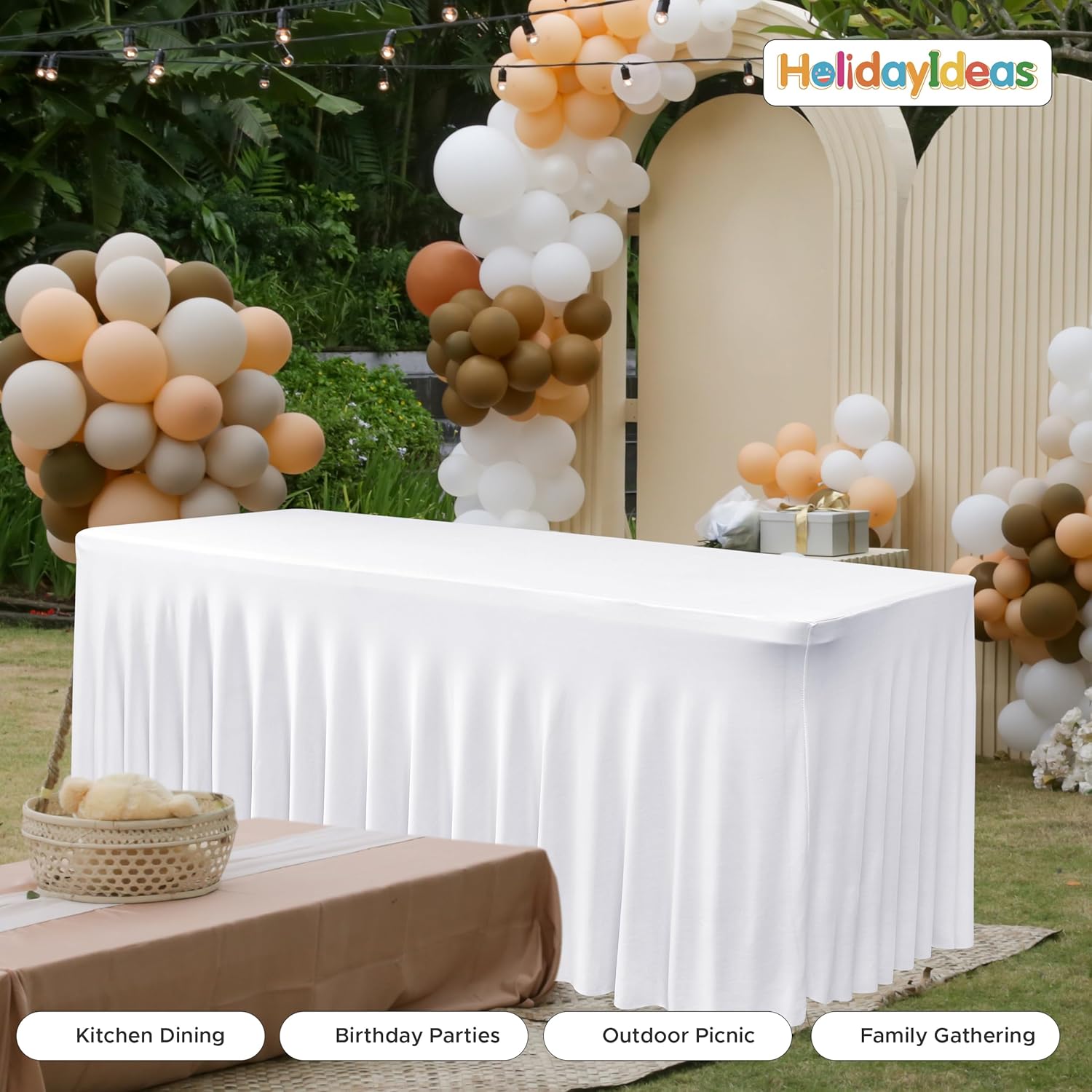 HolidayIdeas White Spandex Table Covers 6 Foot 2 Pack