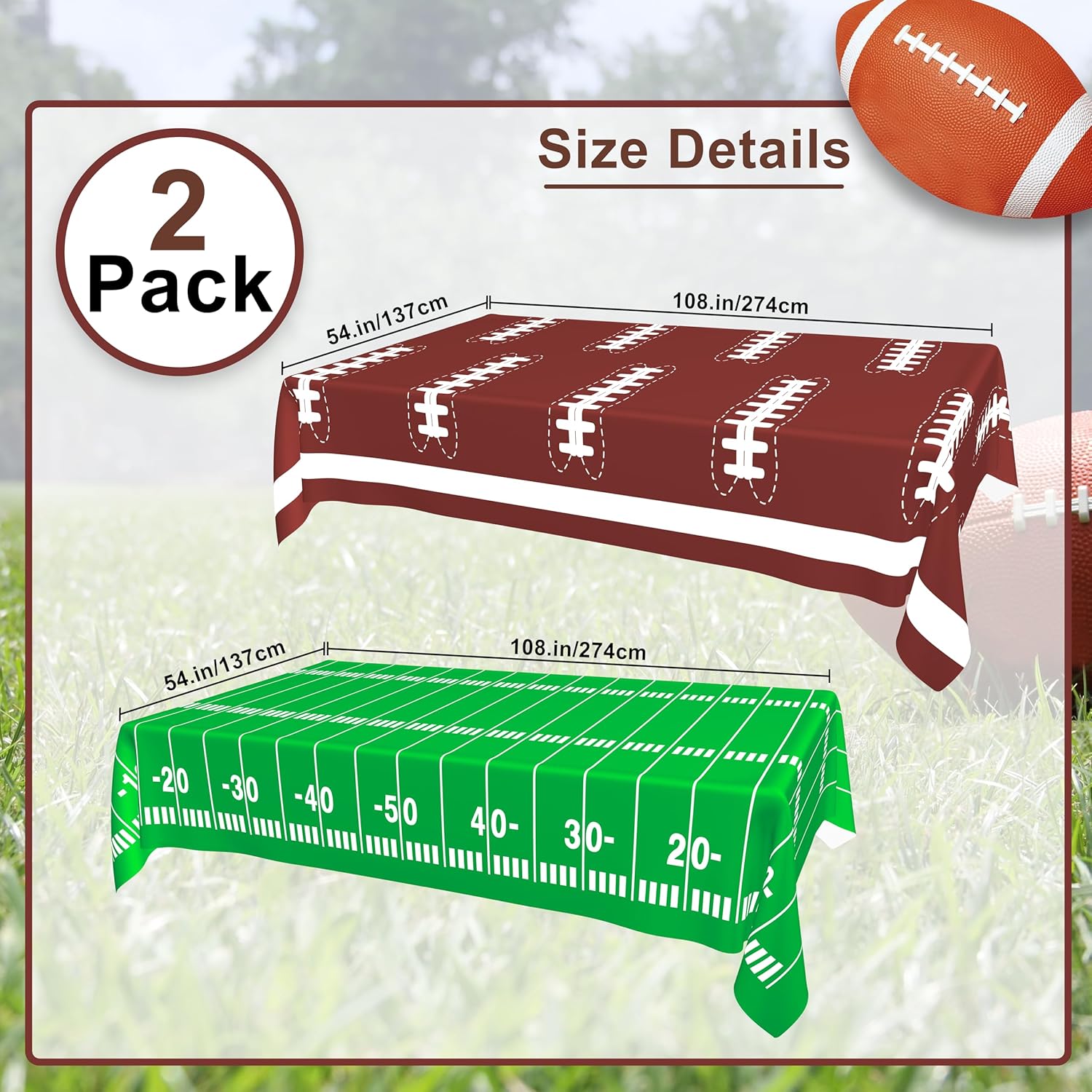 Mulbozy Football Tablecloth 2 Pack Touchdown Cover for Parties