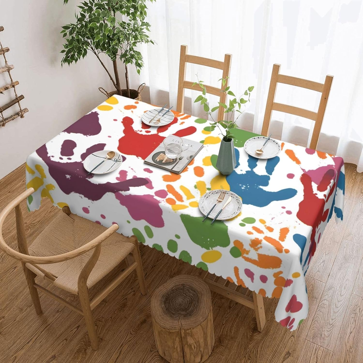 Kids Hand Print Anti-Grease Square Tablecloths