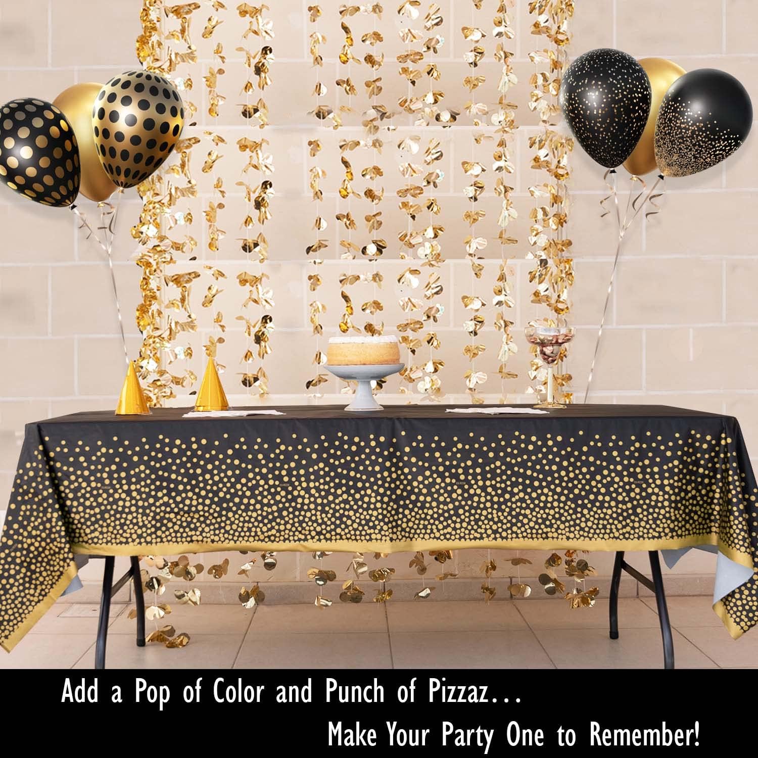 2 Pack Black and Gold Plastic Tablecloths Thick Durable Reusable