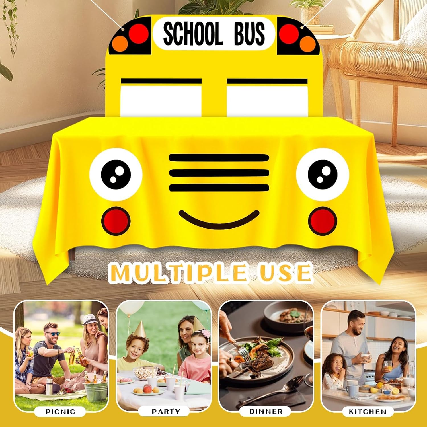 Cumule School Bus Themed Tablecloth and Backdrop Set