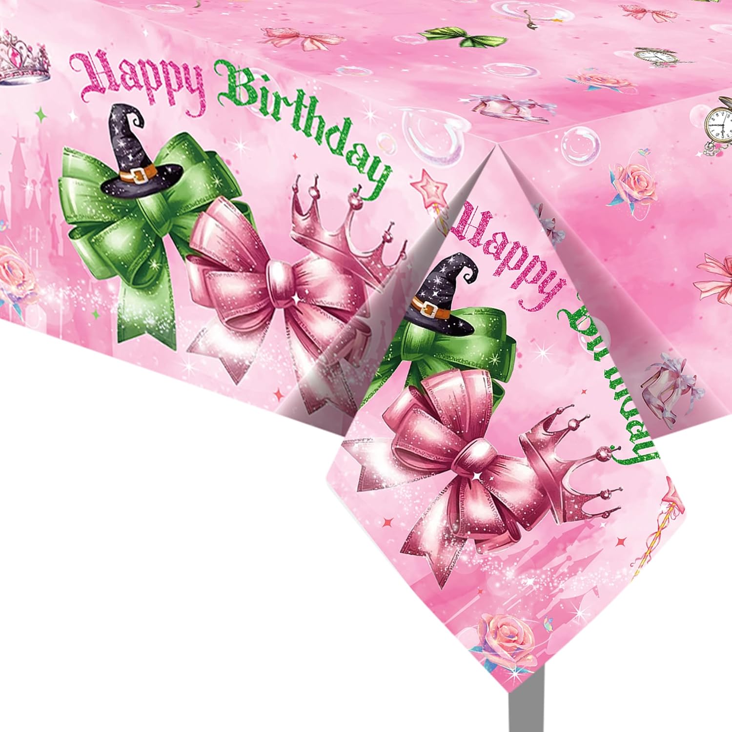 2-Pack Pink Green Party Tablecloths 51x87 Inch Waterproof Tablecovers for Birthday and Baby Shower