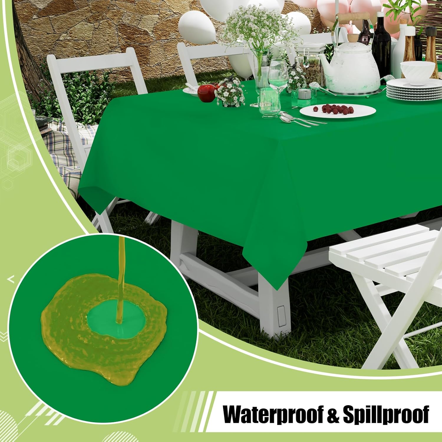 Smiry Disposable Table Cloth 12 Pack Waterproof Rectangle Green