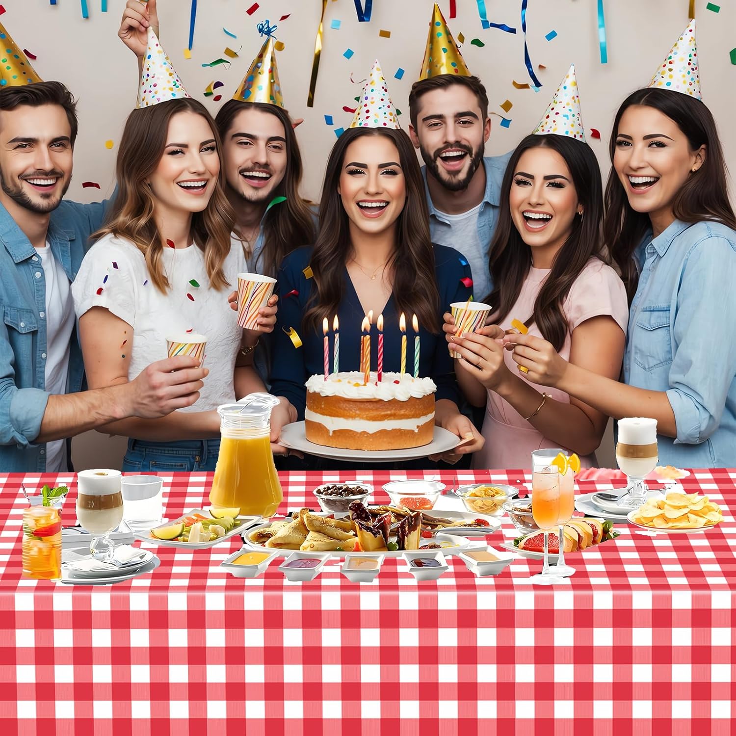4 Pack Red Gingham Tablecloth 54x108 Inches Checkered Disposable Plastic Tablecovers for Parties Events