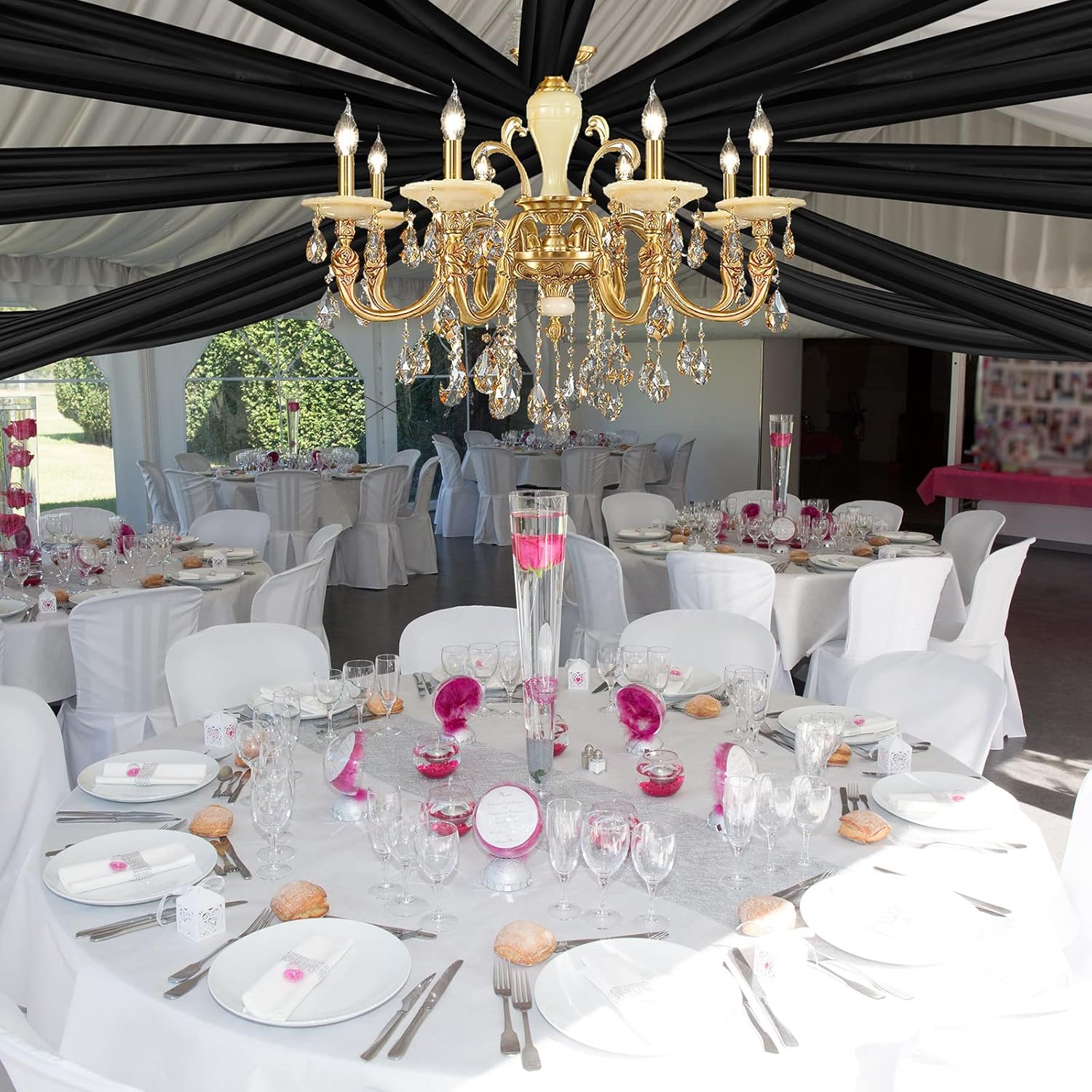 Moukeren 2 Pieces 54 Inch x 300 Feet Plastic Tablecloth Roll with Slide Cutter