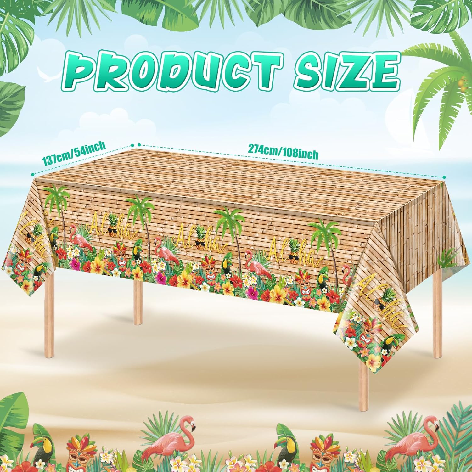 3Pcs Hawaiian Luau Tablecloth Tiki Party Decorations 108x54 Inch