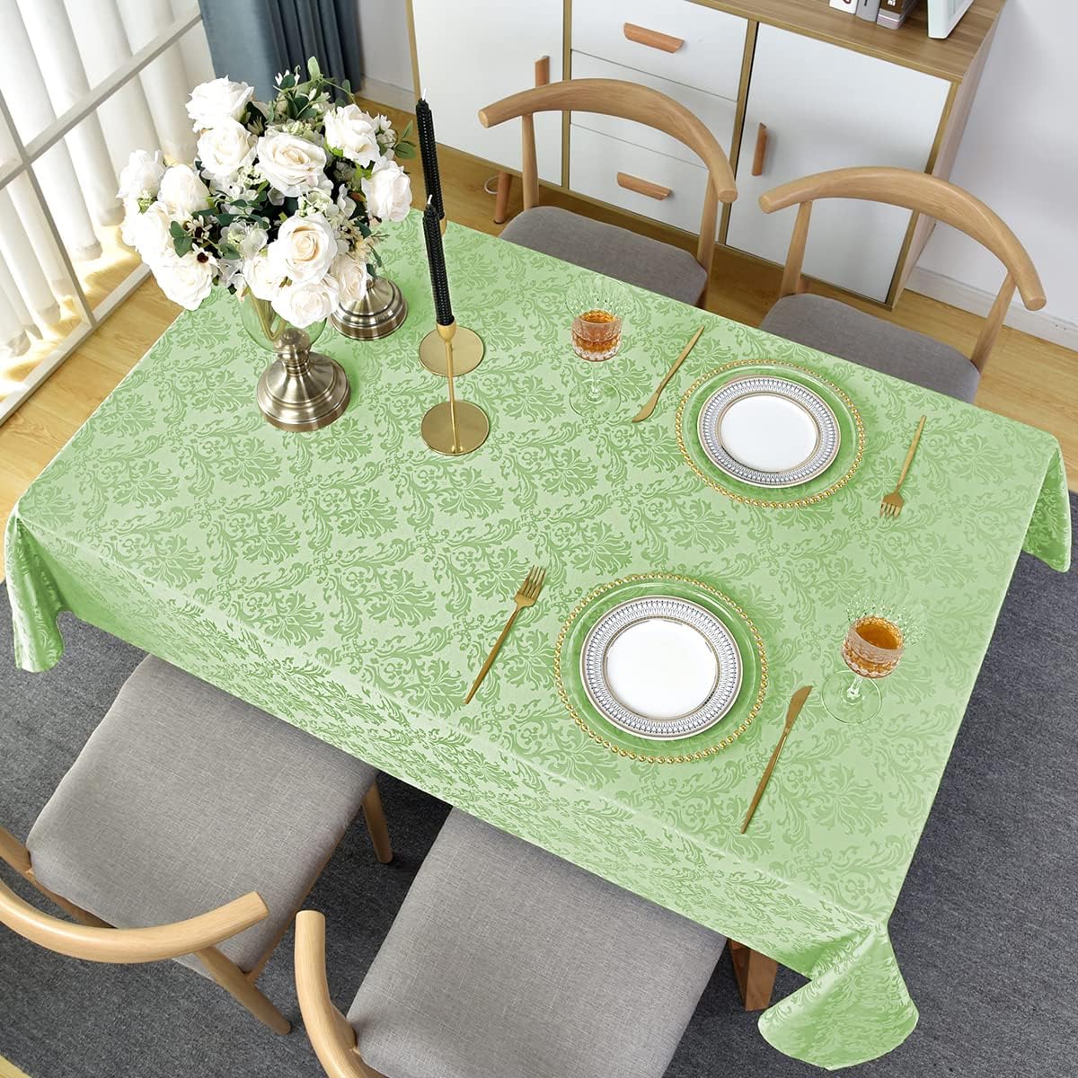 SASTYBALE Damask Tablecloth 52x70 Inch Light Green