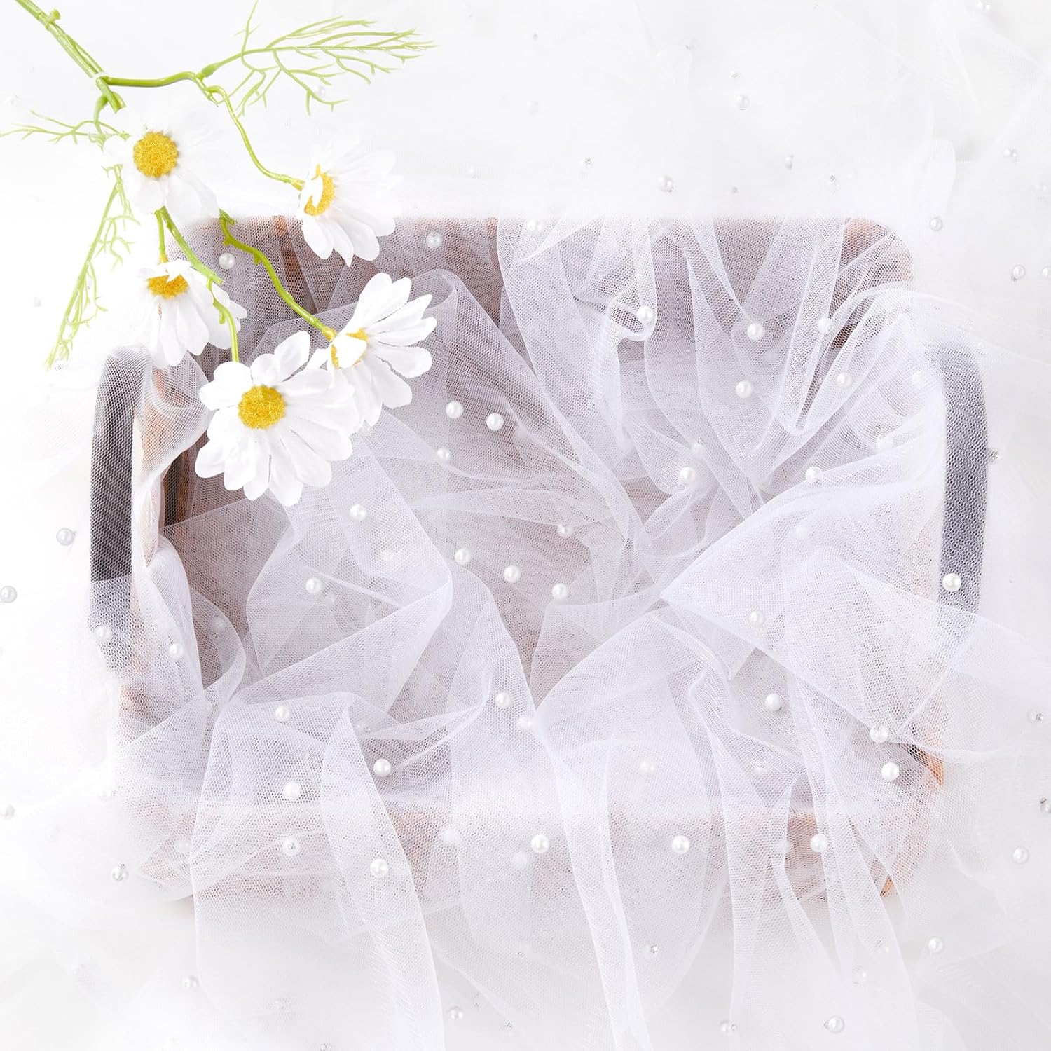 LuoluoHouse White Pearl Table Cloth 10ft Tulle Wedding Runner Decor