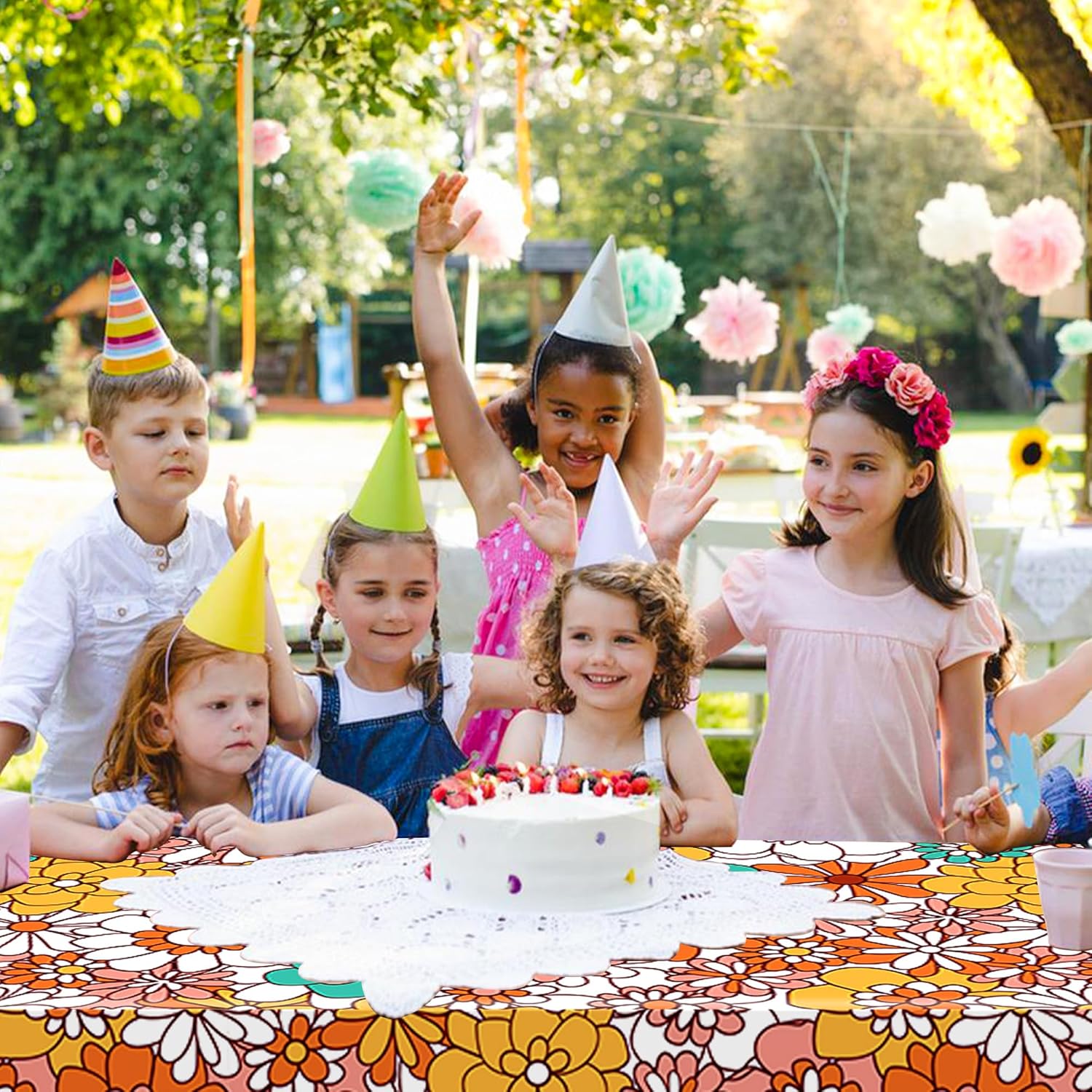 Augisteen Groovy Daisy Tablecloth Set 54x108 Inch Waterproof