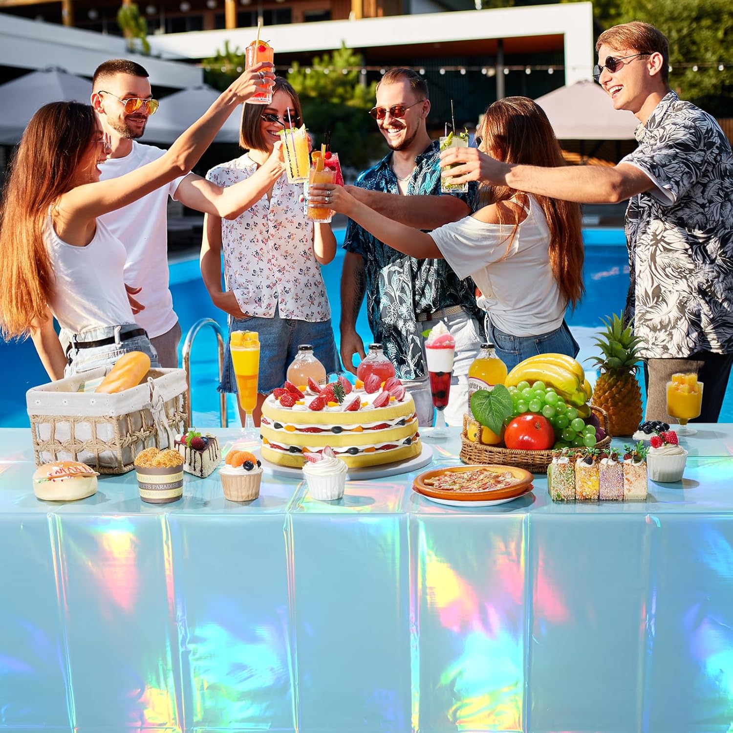 3 Pack Iridescent Light Blue Tablecloths for Parties