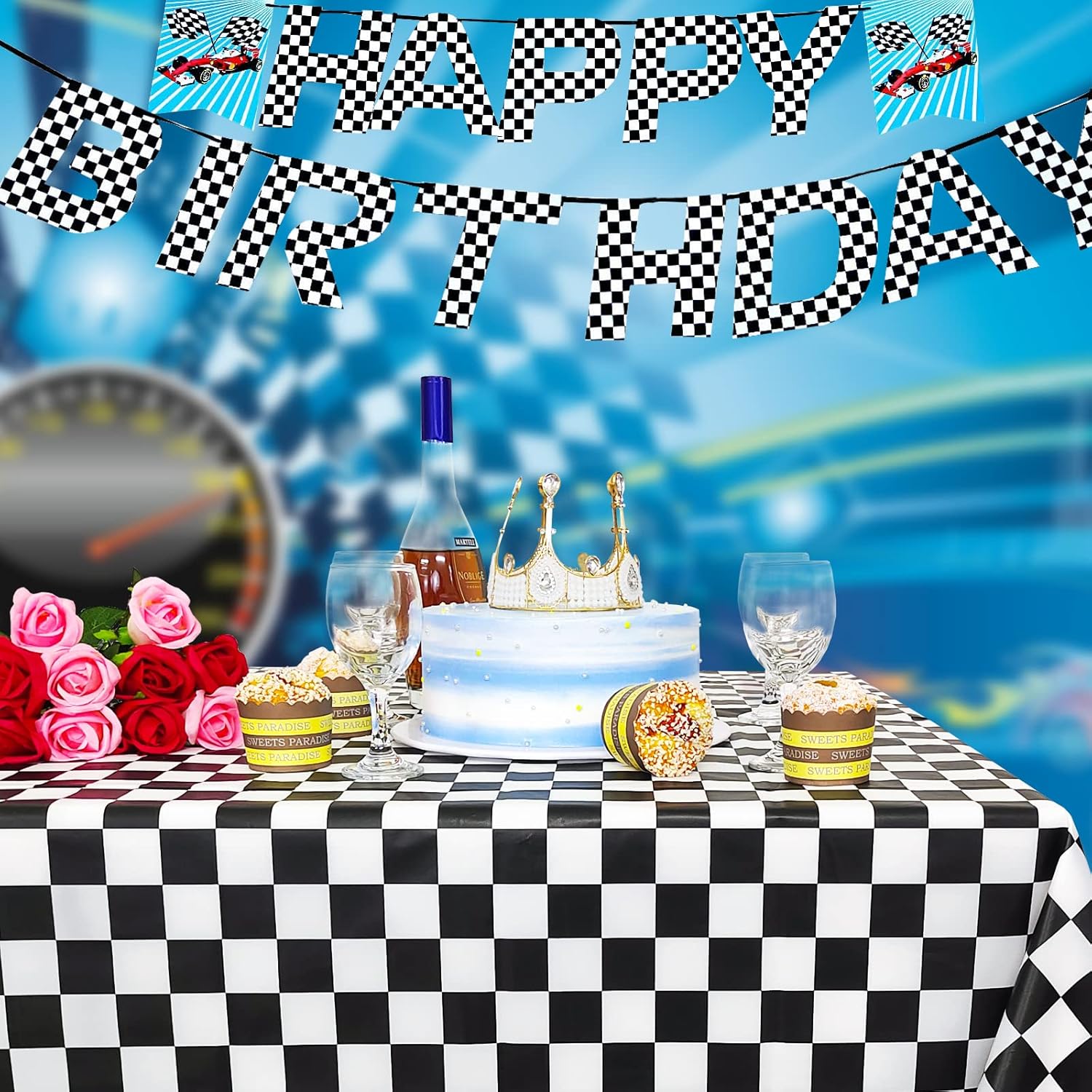 Mulbozy 4 Pcs Black and White Checkered Tablecloths for Party Decorations