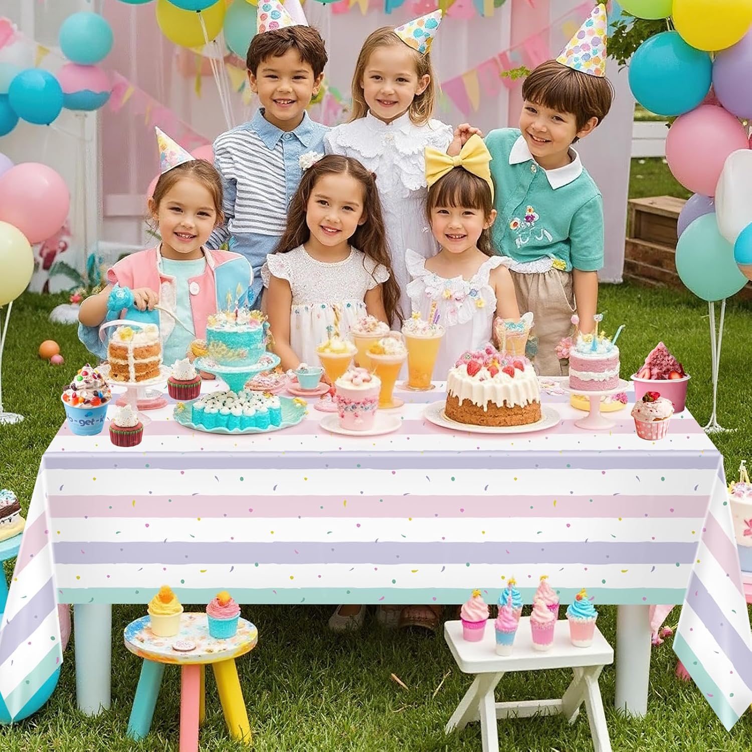 2 Pack Ice Cream Tablecloth Party Decorations 54 x 108 Inch