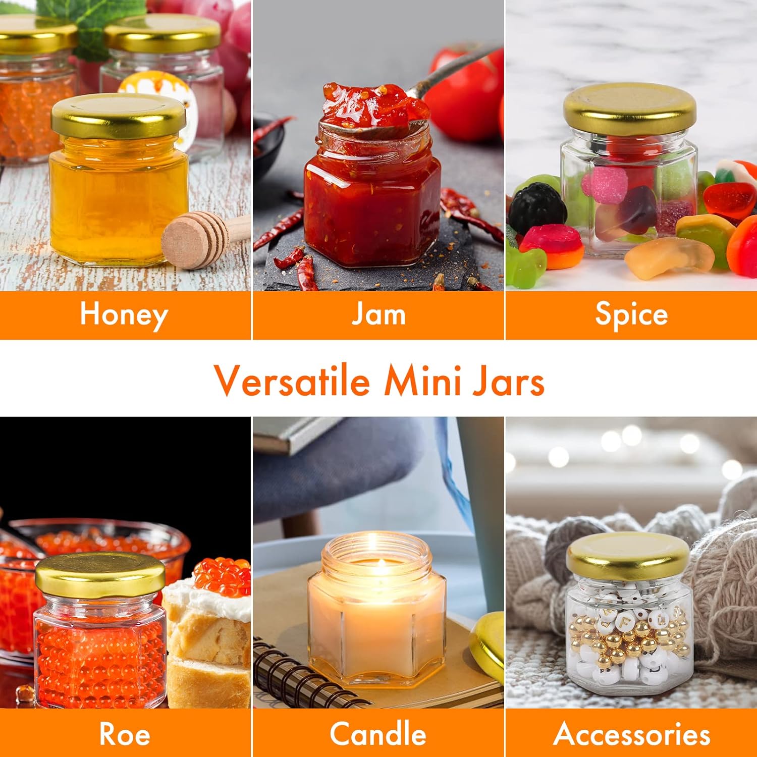 AuroTrends Mini Honey Jars 15oz Glass 30Pack with Dippers