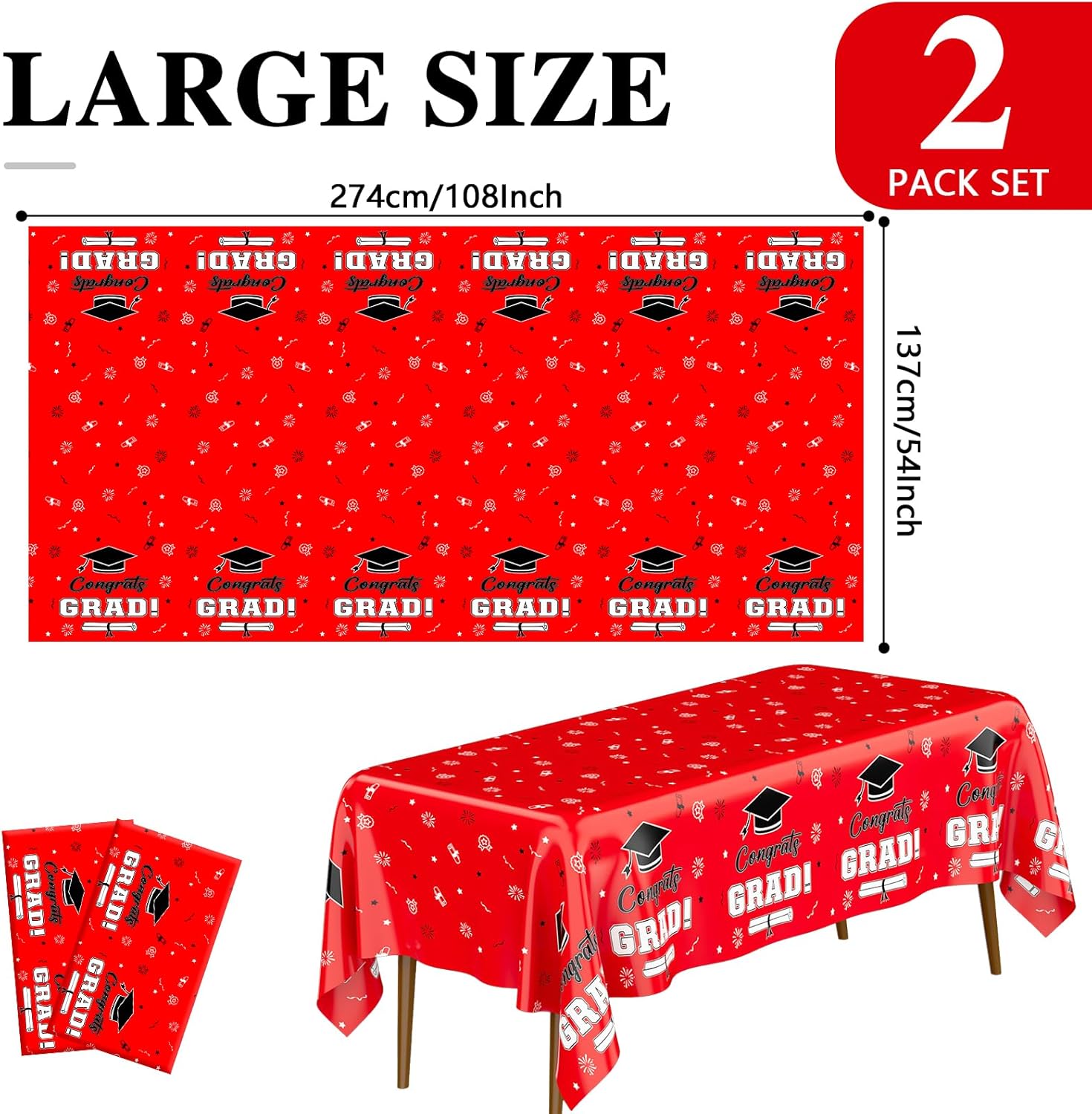 Red and Black Graduation Tablecloths 2024 - 2 Pcs