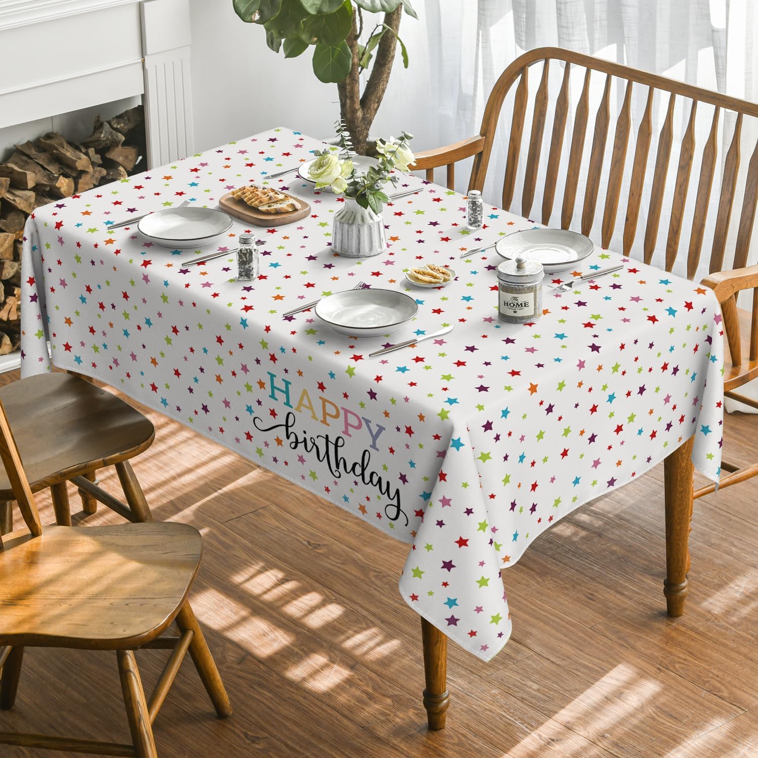 Horaldaily White Birthday Tablecloth 60x84 Inch