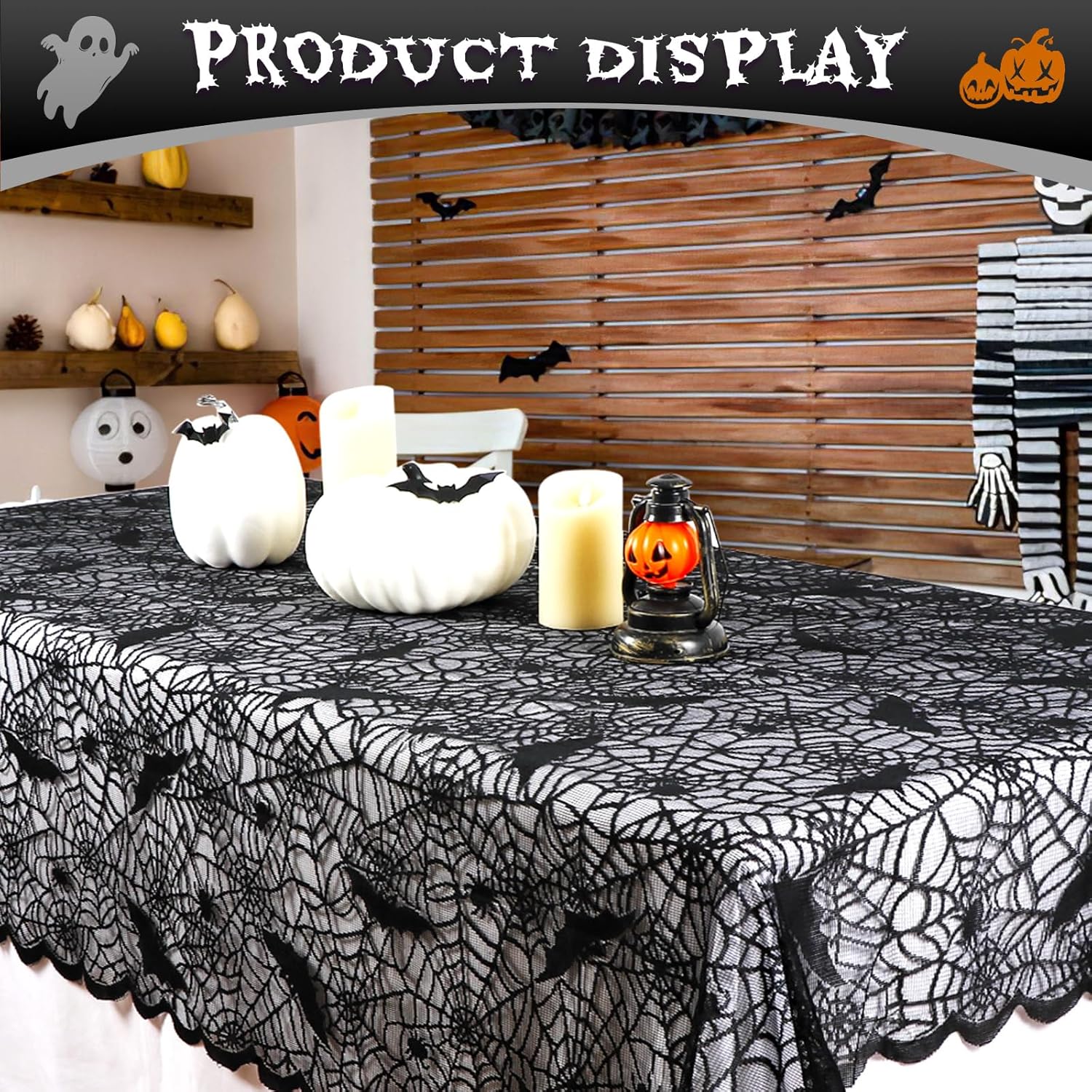 OurWarm Halloween Tablecloth Black Spider Web Design 60x84 Inch