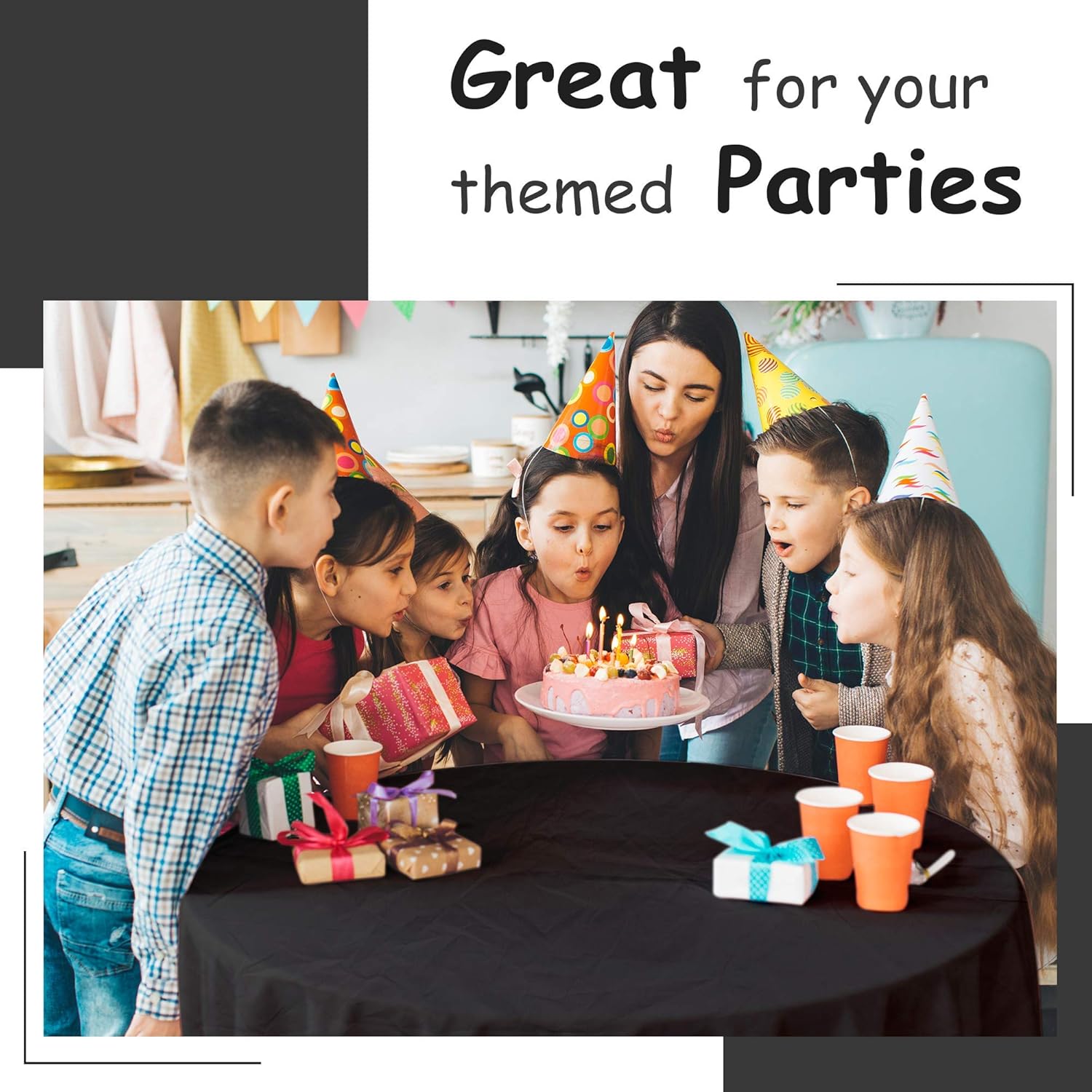 5 Pack Premium Black Plastic Tablecloth 108x54in