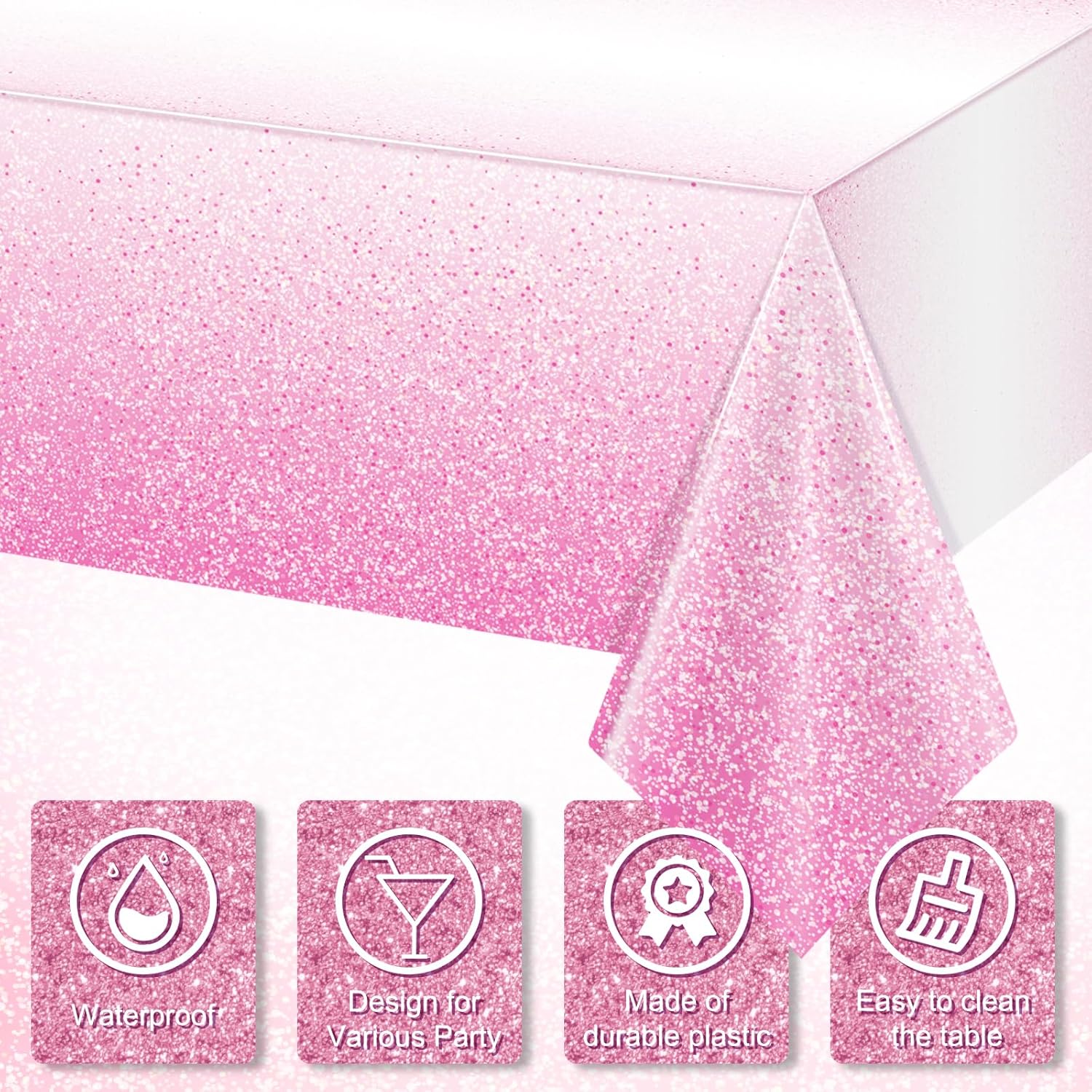 FunnyPars 3 Pack Ombre Pink Tablecloths for Parties