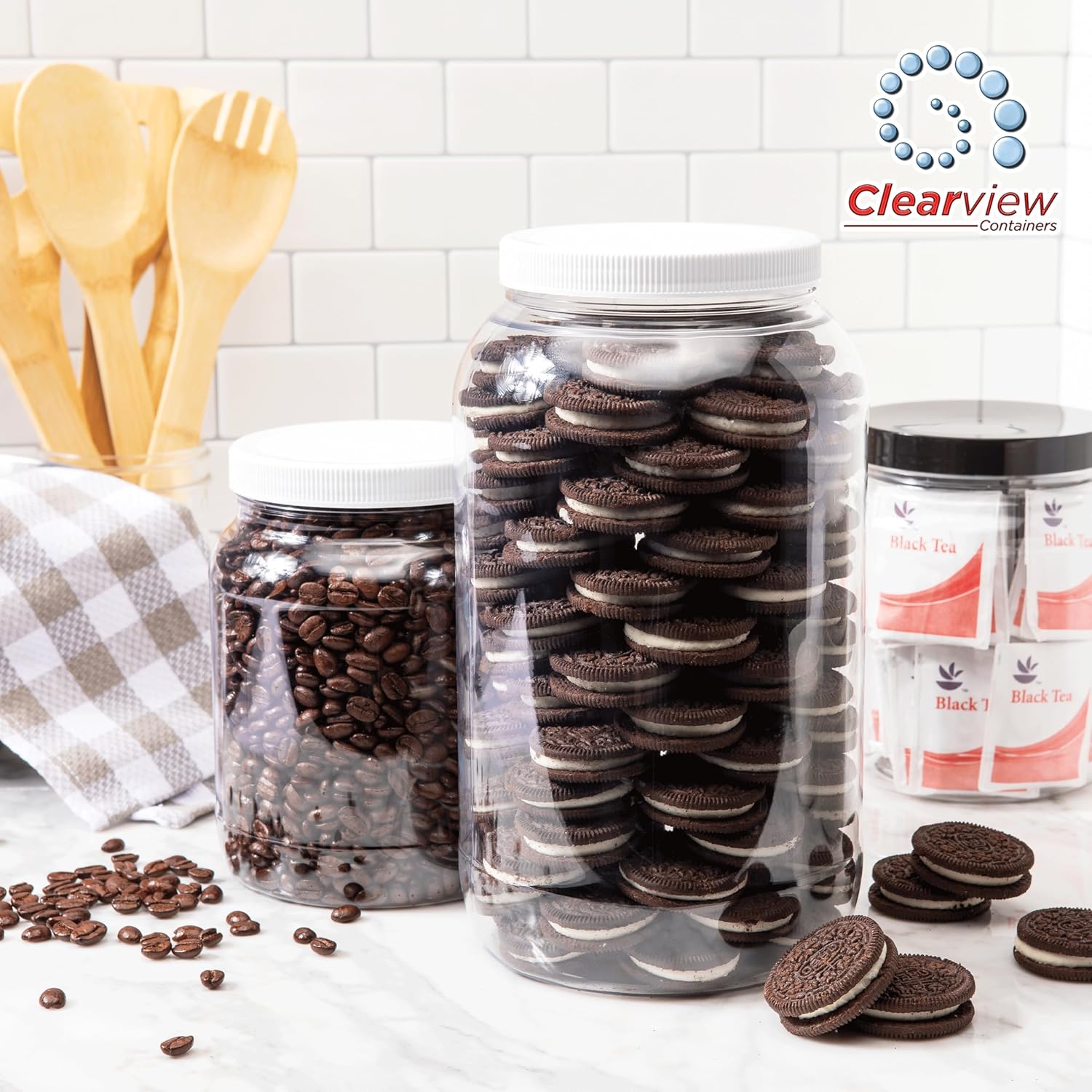 Plastic Storage Jars with Leak Proof Lids 16oz 6 Pack