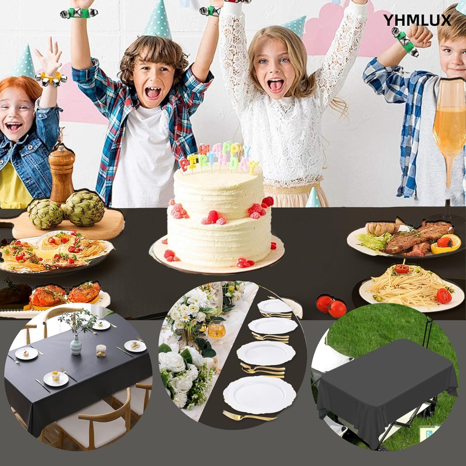 YHMLUX Disposable Table Cloth 12 Pack Black 54x108 Inch