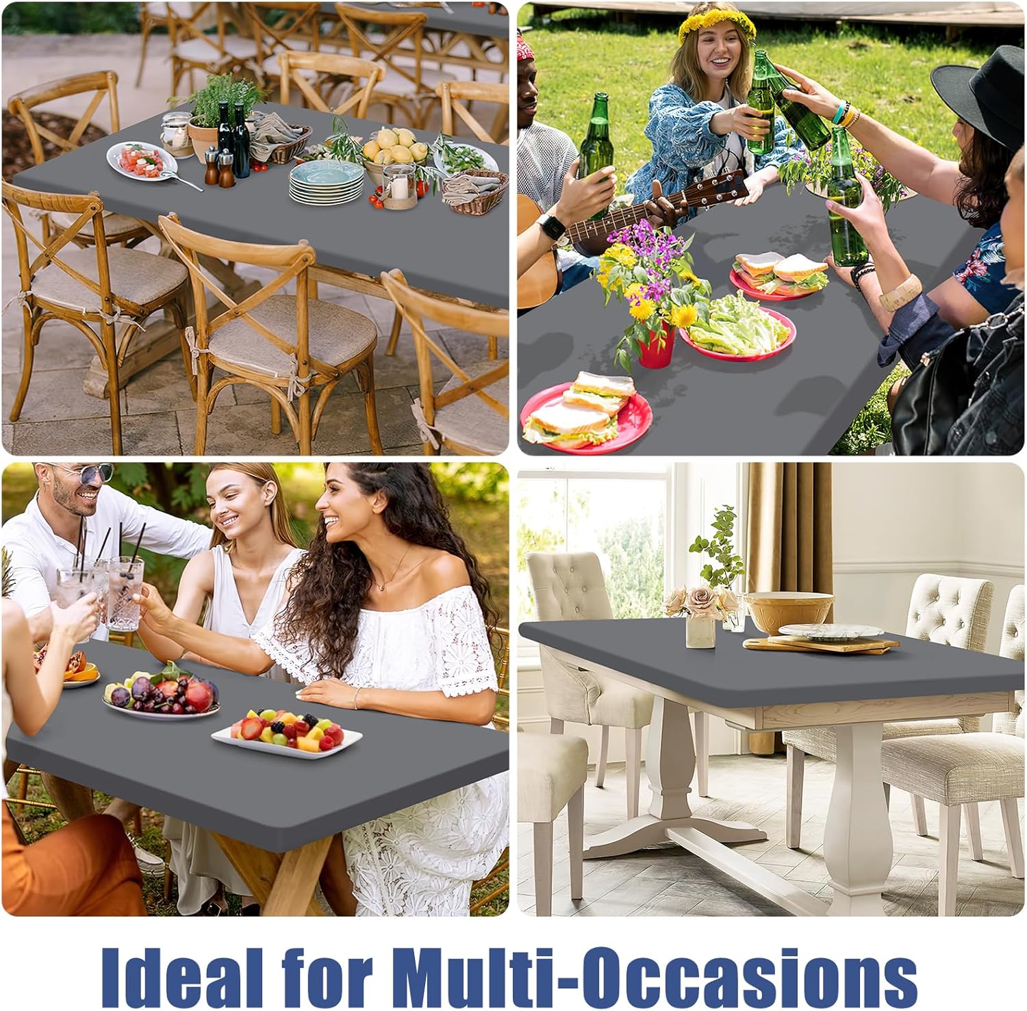 Moosfor Spandex Tablecloth 6 Pack Stretch Fit for 4 Foot Rectangle Tables Windproof and Waterproof for Outdoor Use