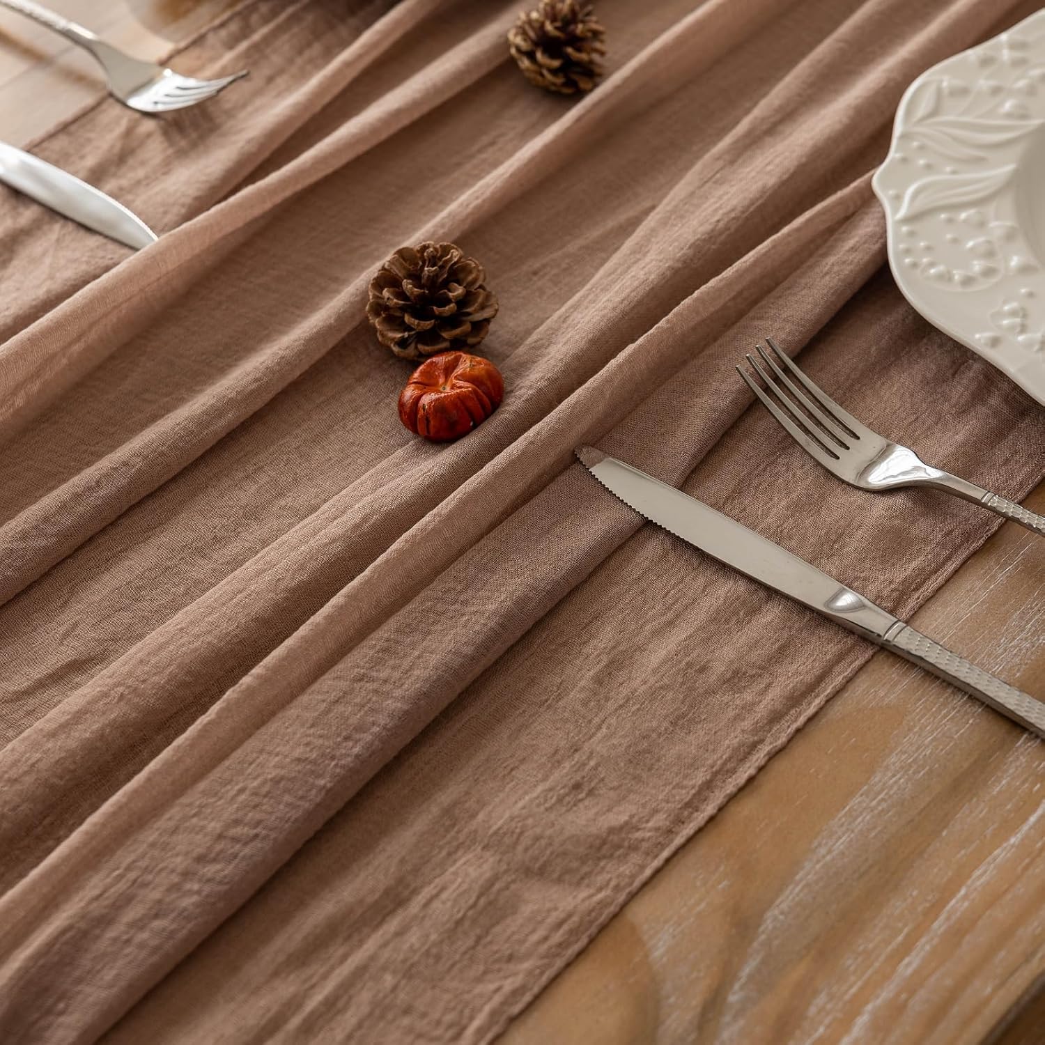 Nude Cheesecloth Table Runner 120 Inch Rustic Boho Decor
